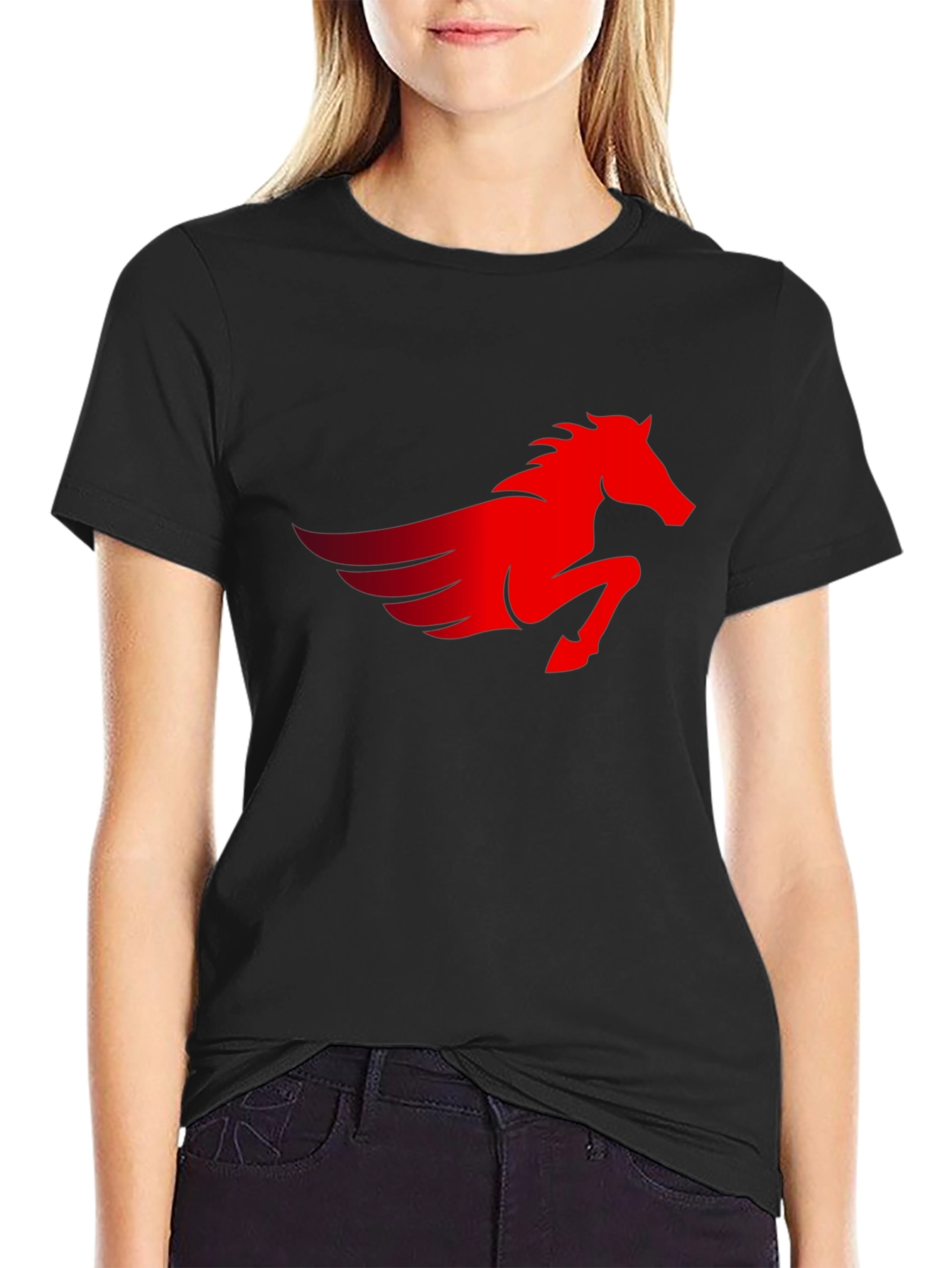 Mens Black T-Shirt with Red Pegasus Graphic
