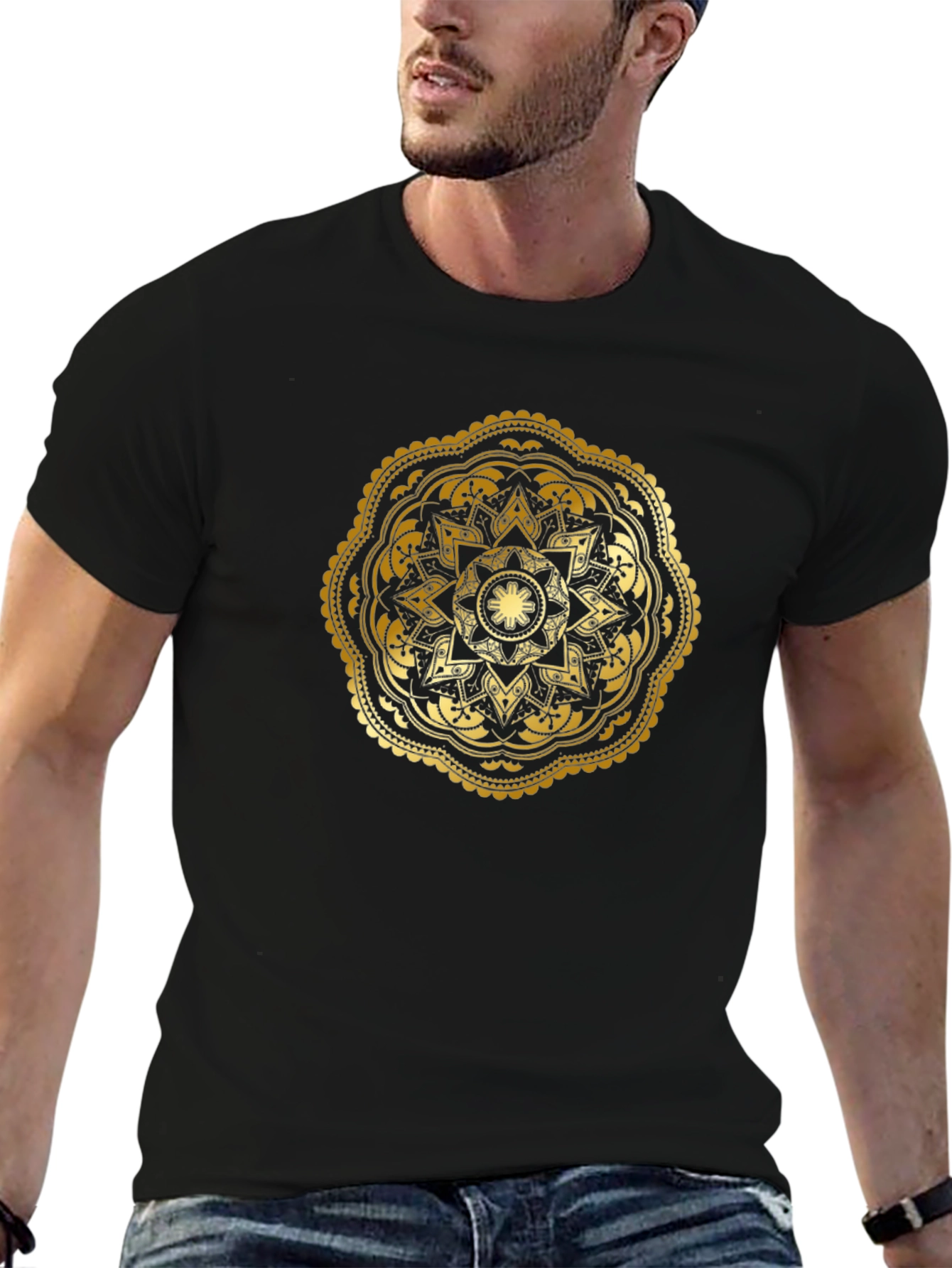 Gold Mandala Graphic Black T-Shirt