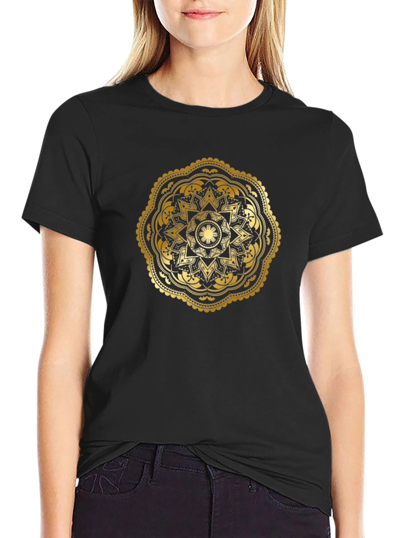 Gold Mandala Graphic Black T-Shirt