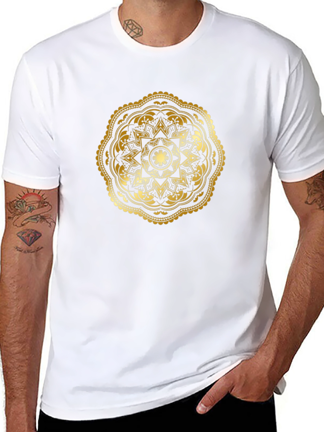 Gold Mandala Graphic Black T-Shirt
