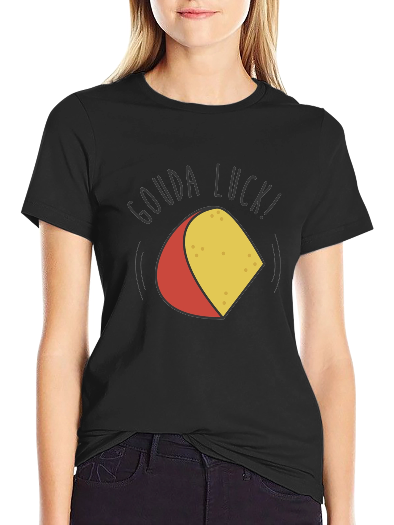 Gouda Luck Funny Cheese Pun Black T-Shirt