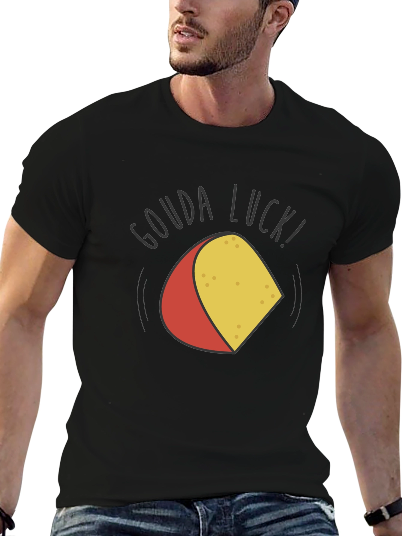 Gouda Luck Funny Cheese Pun Black T-Shirt