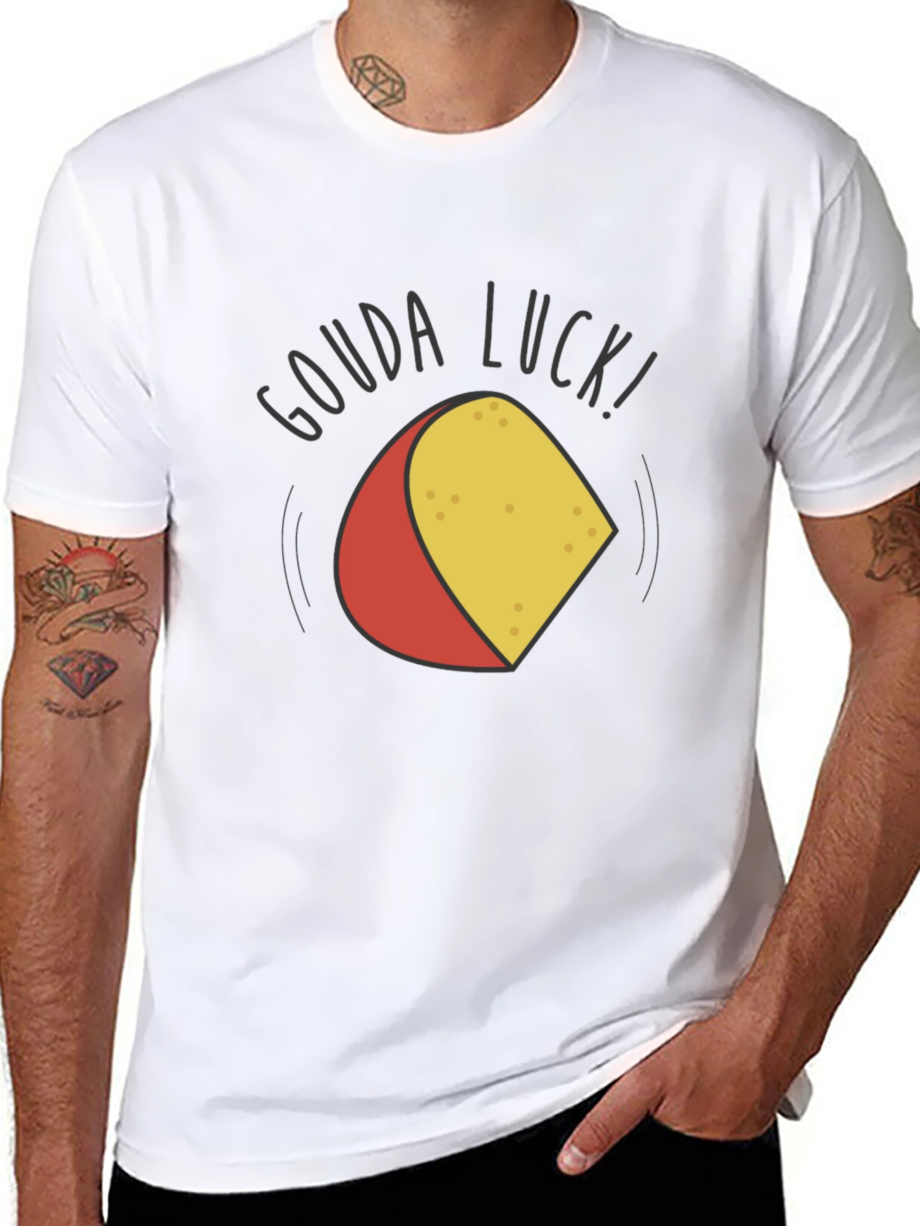 Gouda Luck Funny Cheese Pun Black T-Shirt