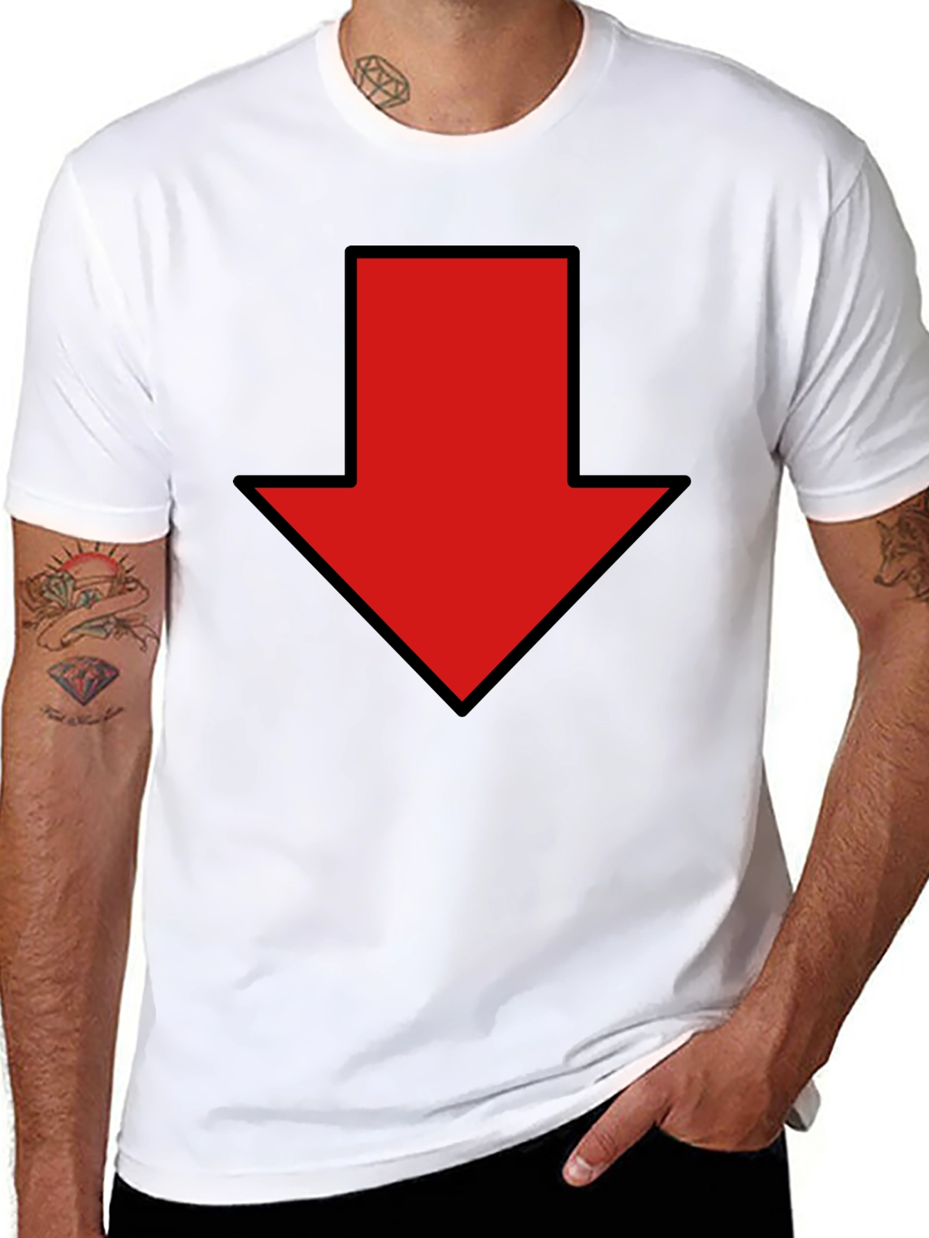 Red Down Arrow Graphic Print Black T-Shirt