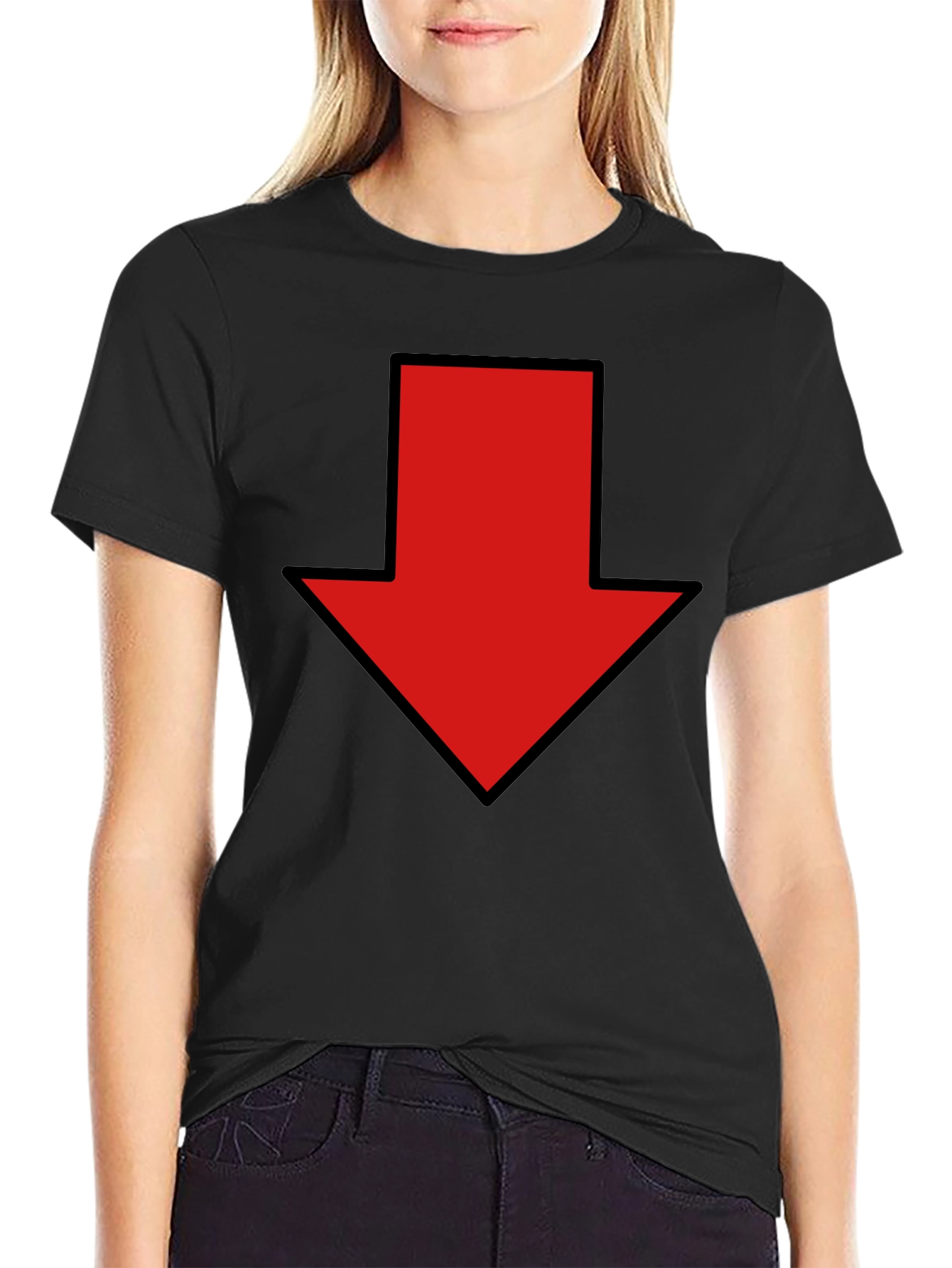 Red Down Arrow Graphic Print Black T-Shirt