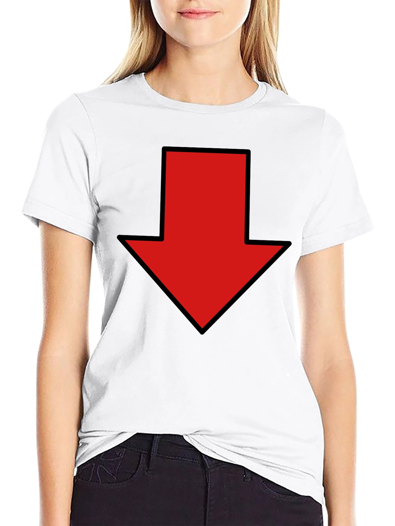 Red Down Arrow Graphic Print Black T-Shirt