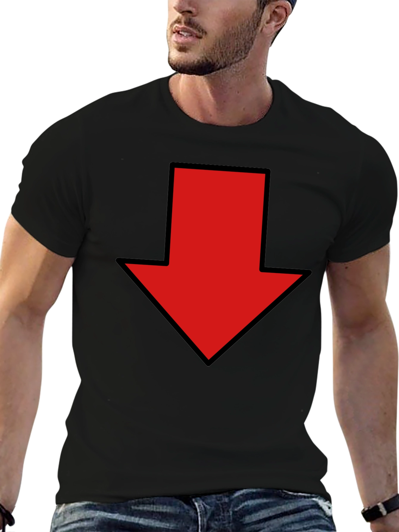 Red Down Arrow Graphic Print Black T-Shirt