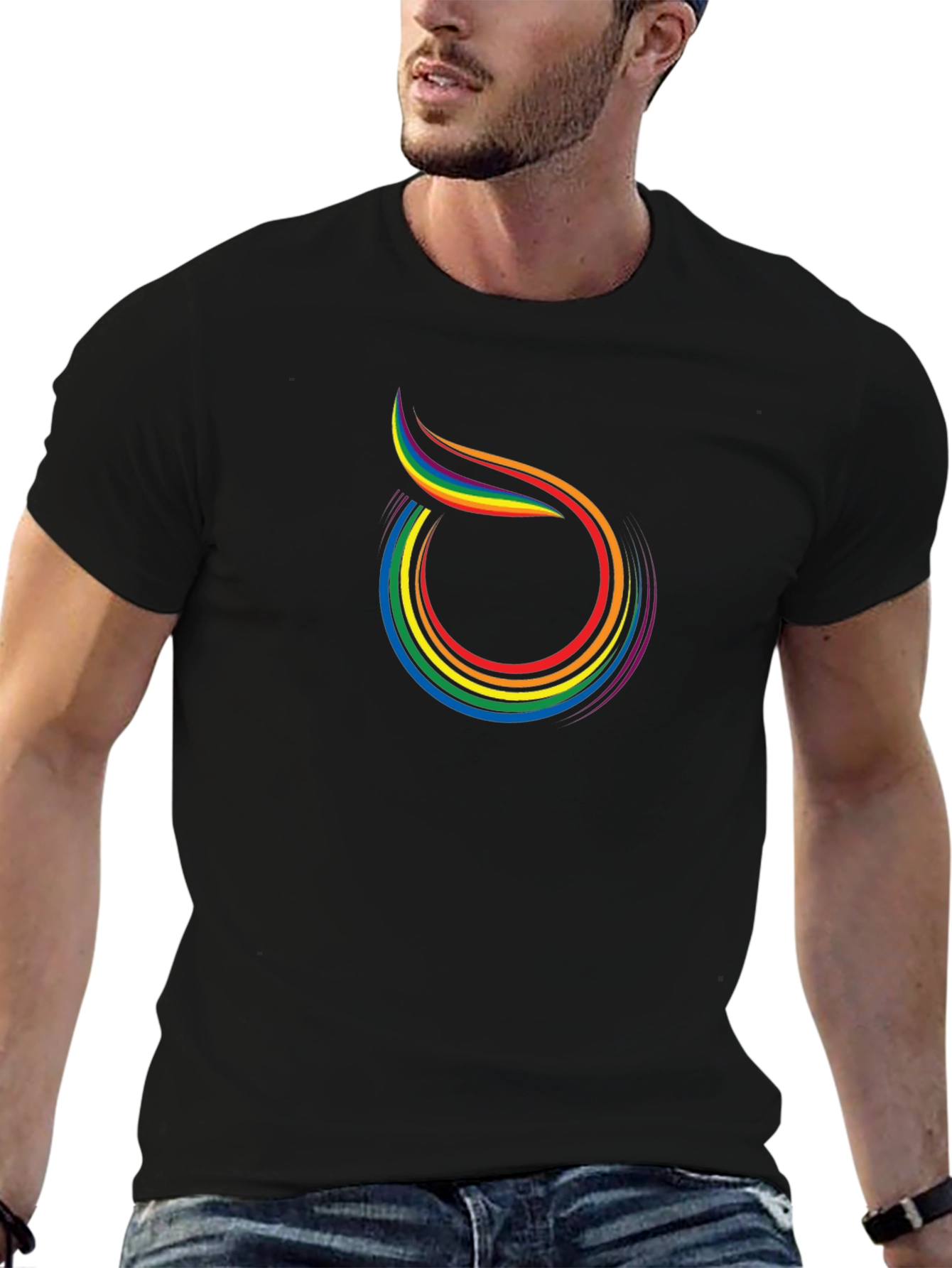 Rainbow Swirl Graphic Tee - Black Cotton Blend