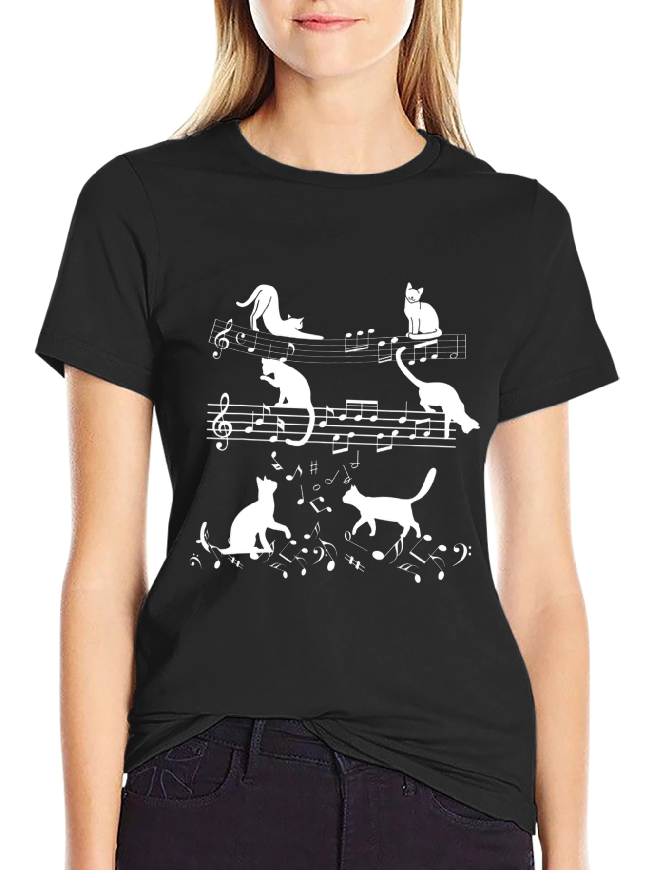 Cat Music Notes T-Shirt - Musician Kitten Tee