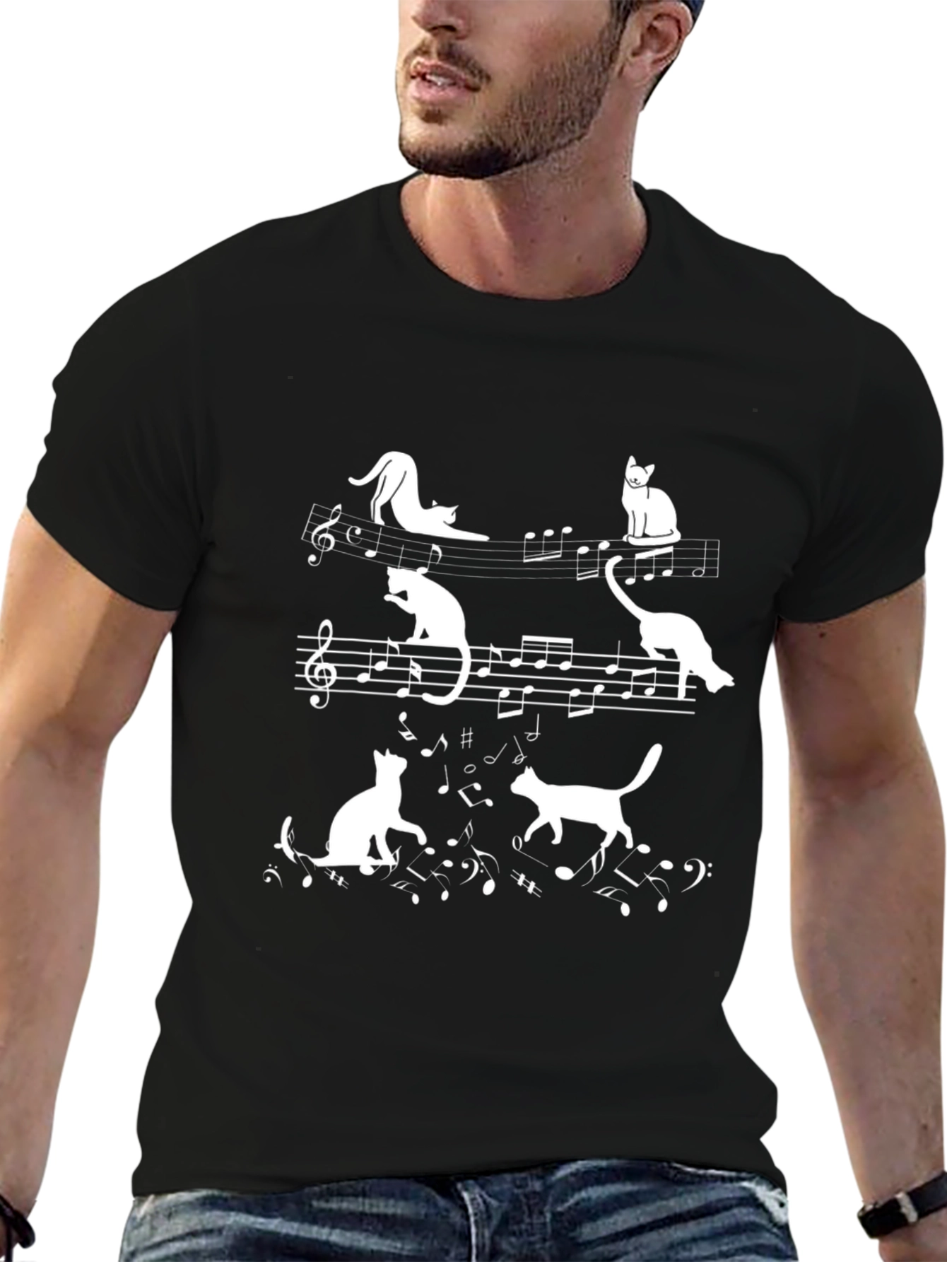 Cat Music Notes T-Shirt - Musician Kitten Tee