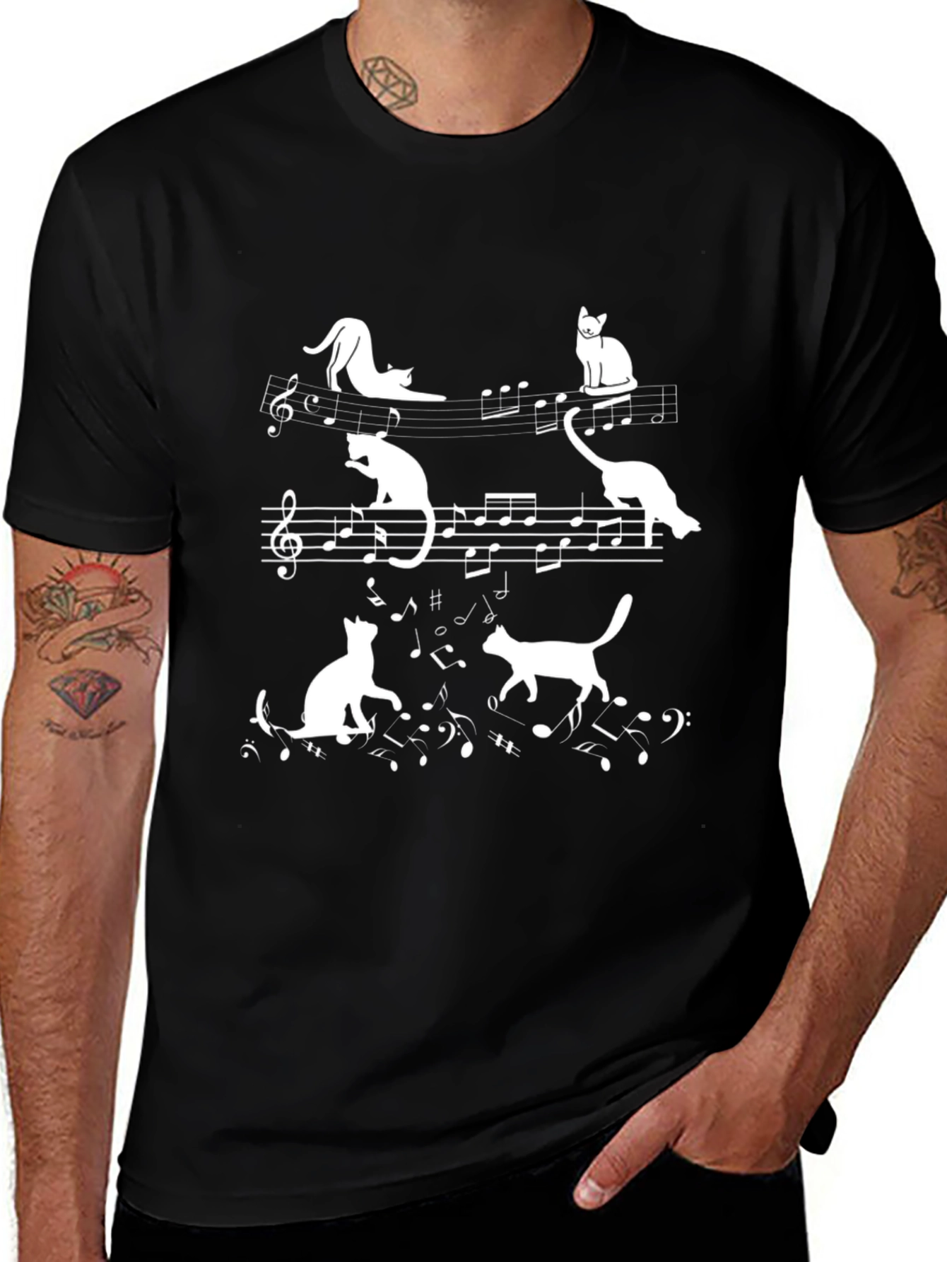 Cat Music Notes T-Shirt - Musician Kitten Tee