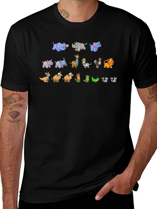 Zoo Animal Cartoon Print Black T-Shirt