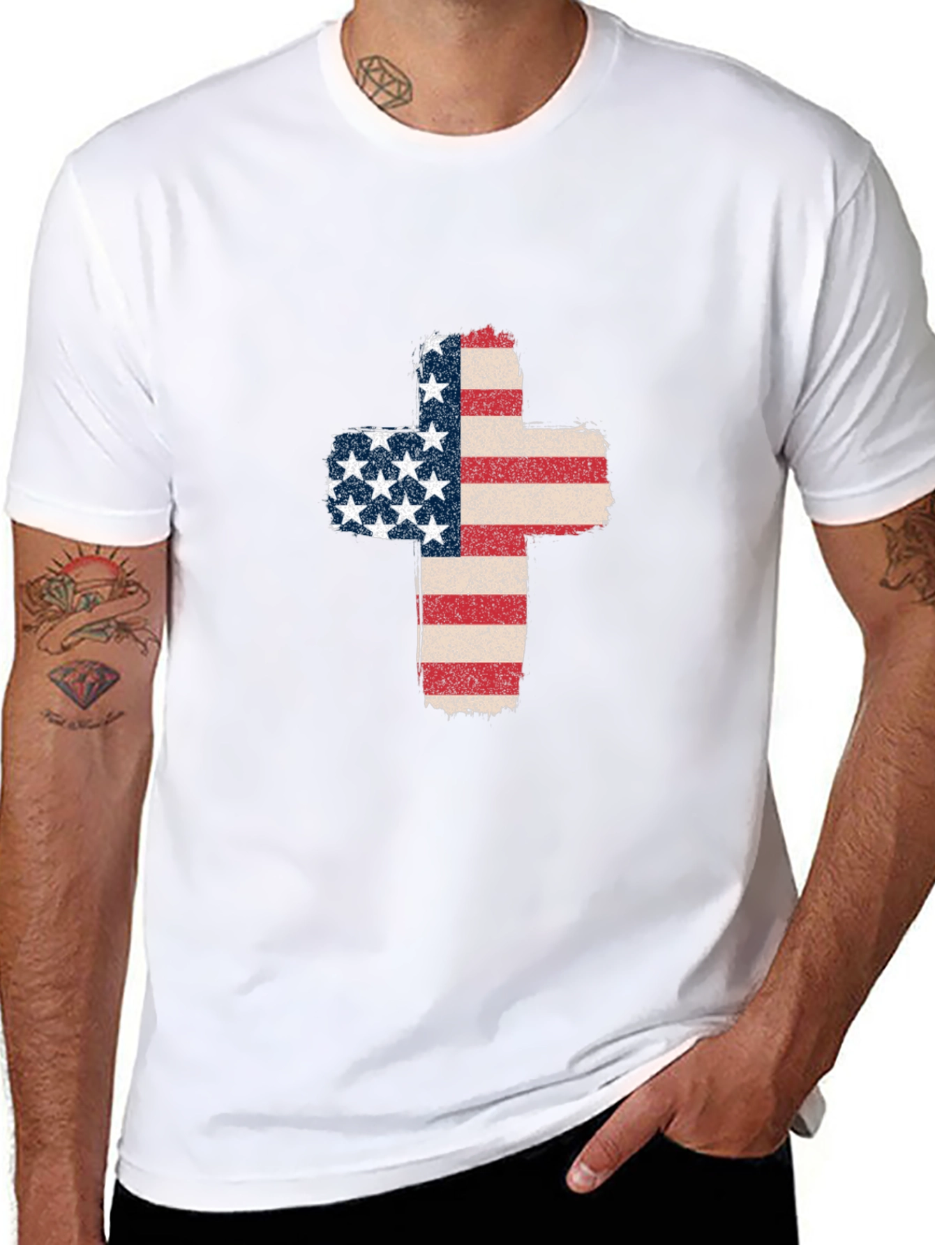 American Flag Cross Graphic T-Shirt
