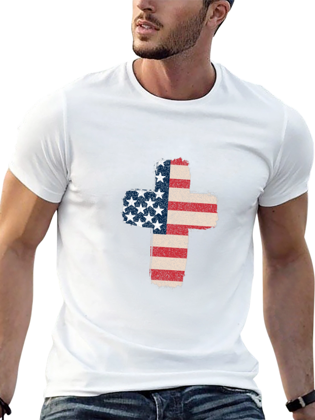 American Flag Cross Graphic T-Shirt