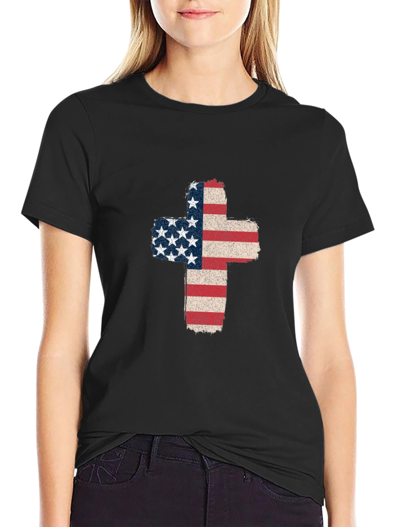 American Flag Cross Graphic T-Shirt