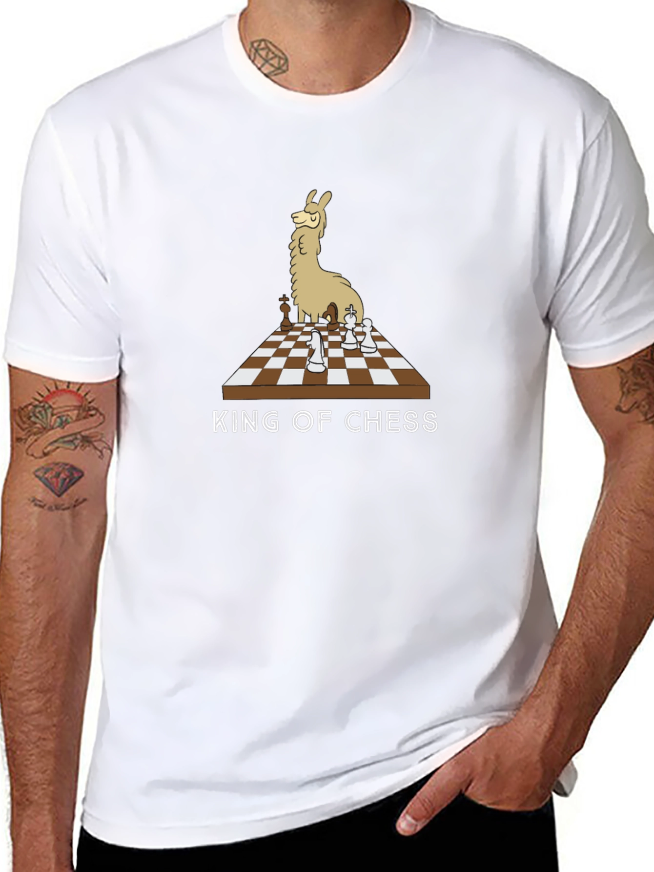 Llama King of Chess T-Shirt - Black Cotton Tee