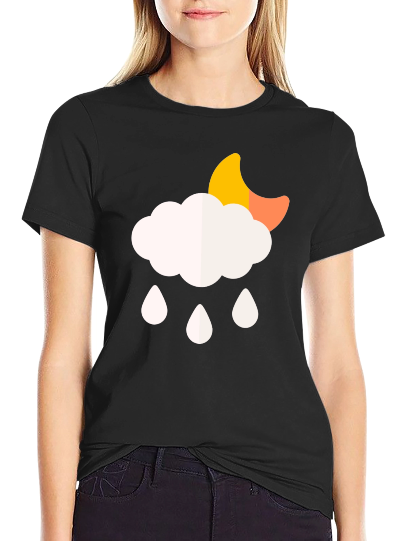 Cloud Rain Moon Graphic T-Shirt - Black