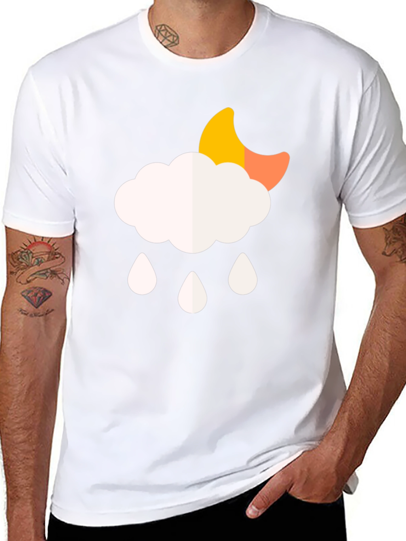 Cloud Rain Moon Graphic T-Shirt - Black