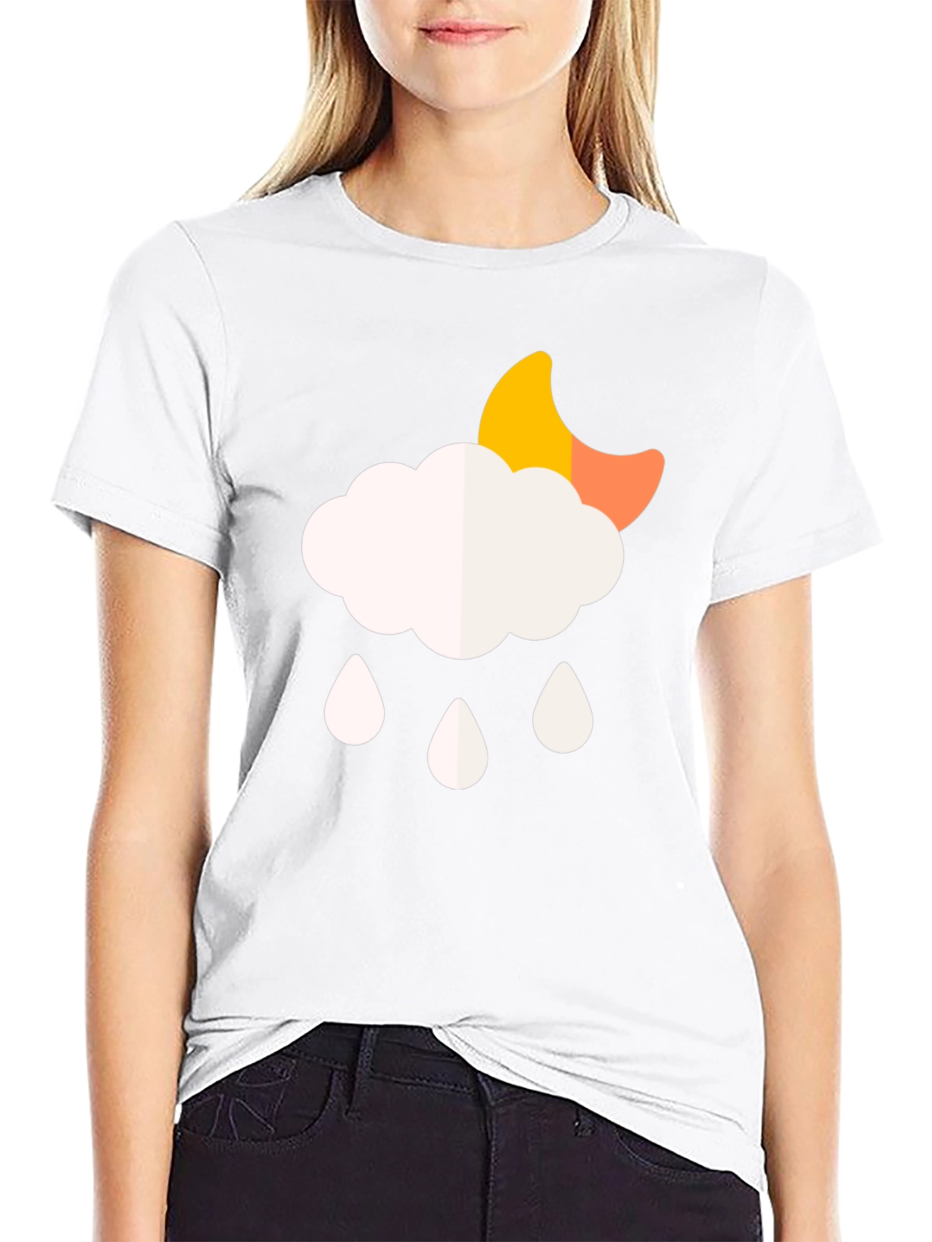 Cloud Rain Moon Graphic T-Shirt - Black