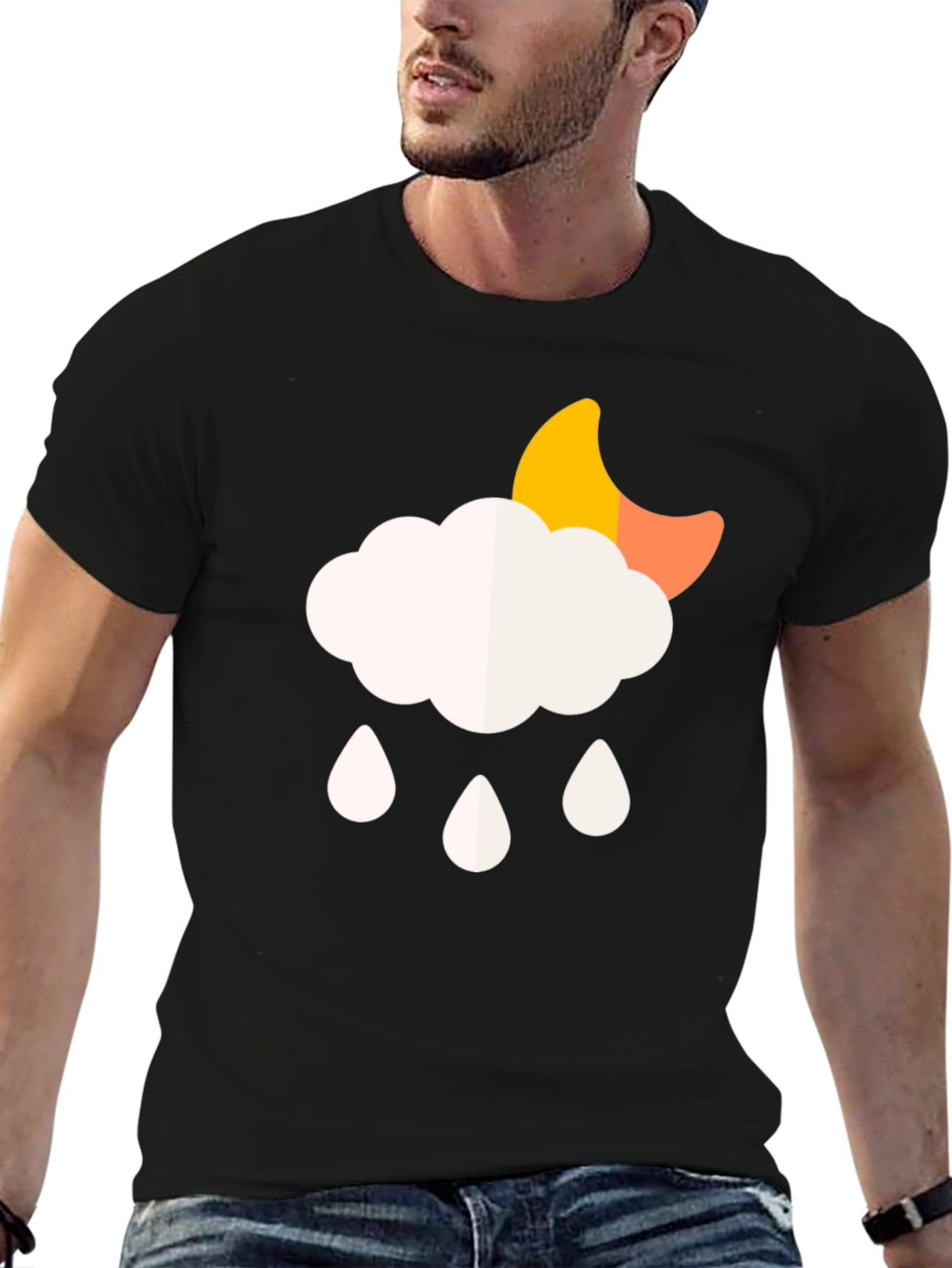 Cloud Rain Moon Graphic T-Shirt - Black