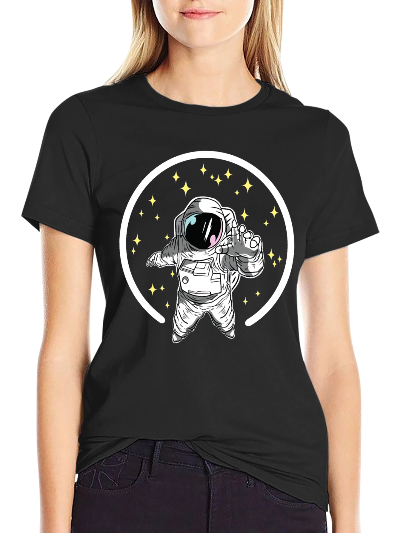 Astronaut in Space Black Graphic T-Shirt