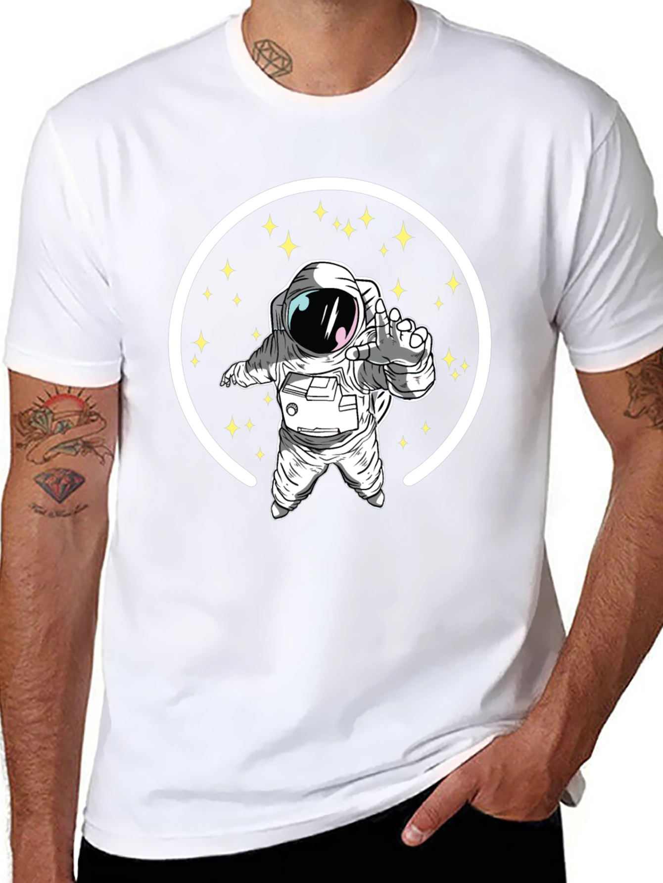 Astronaut in Space Black Graphic T-Shirt