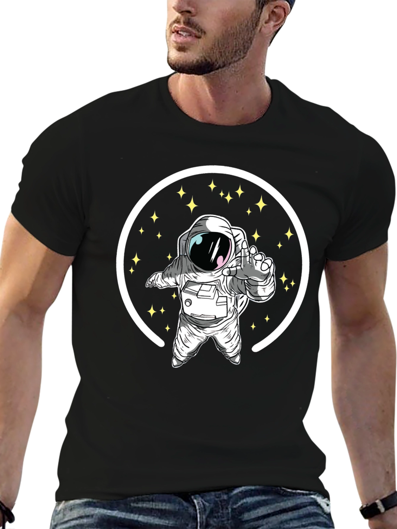 Astronaut in Space Black Graphic T-Shirt