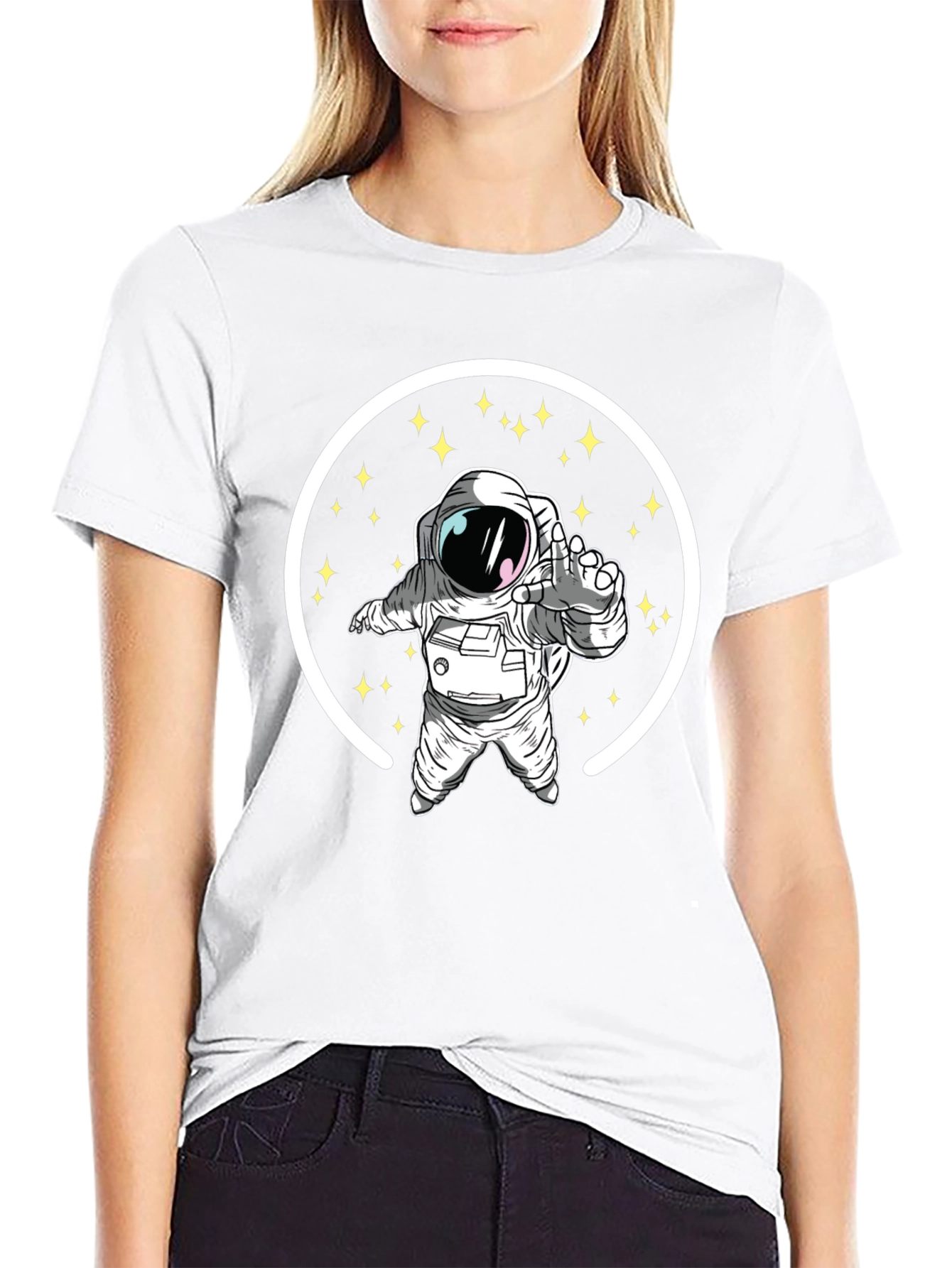 Astronaut in Space Black Graphic T-Shirt