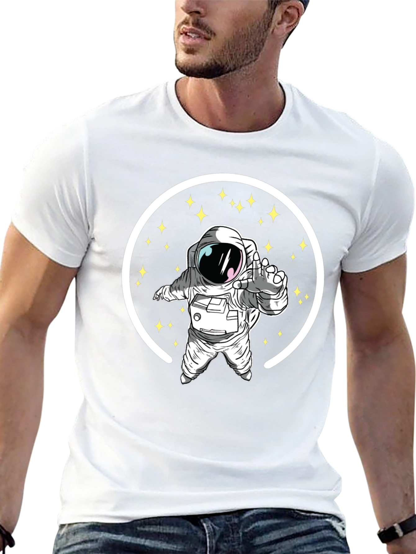 Astronaut in Space Black Graphic T-Shirt