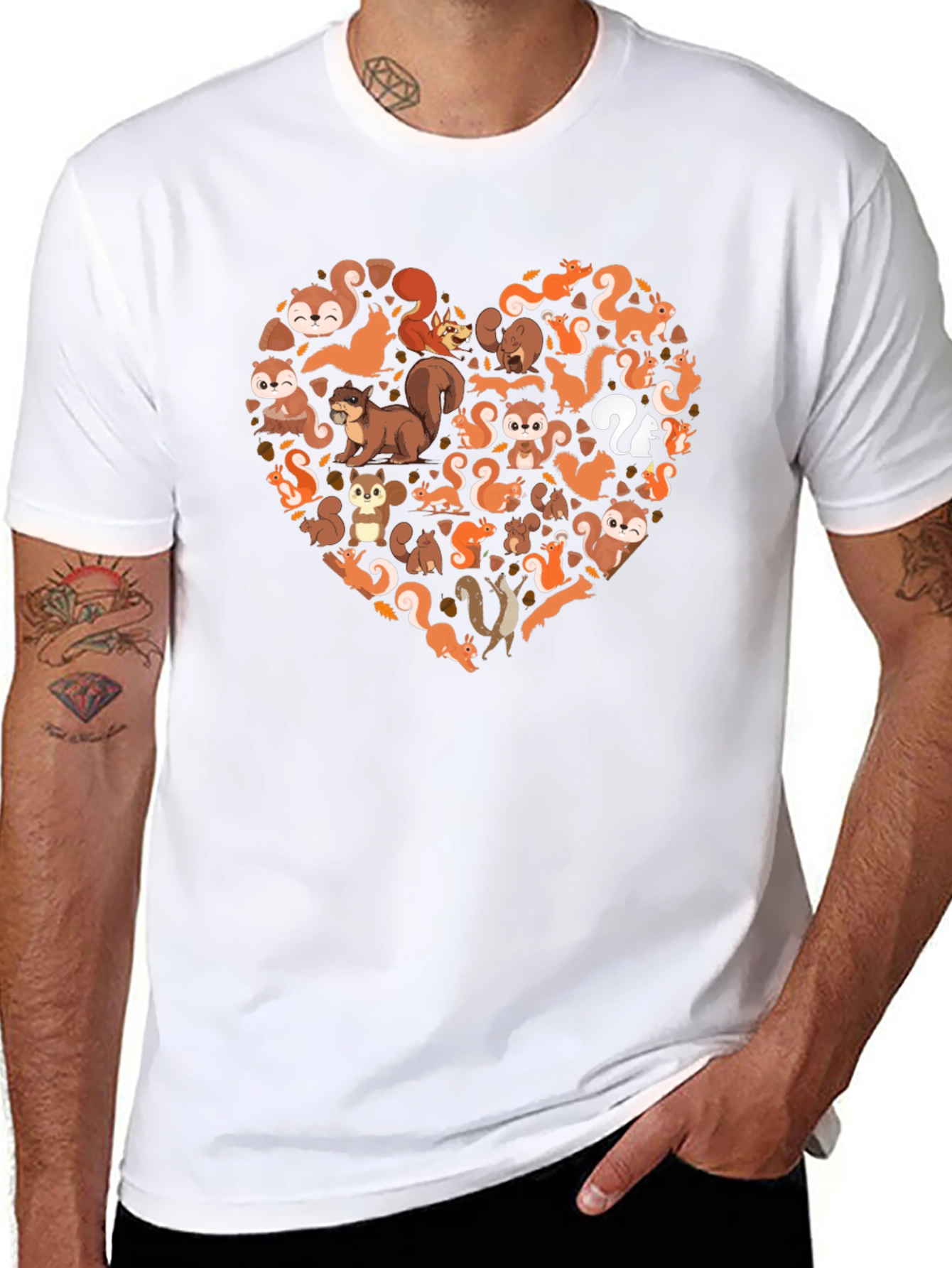 Squirrel Love Heart Black T-Shirt