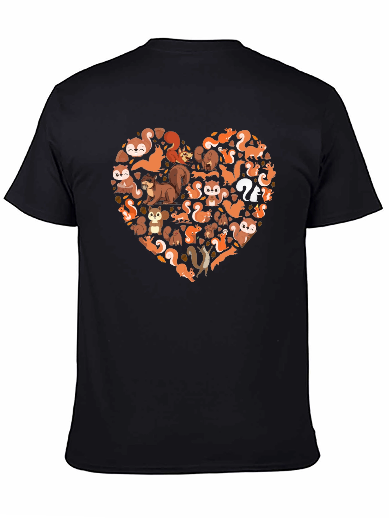 Squirrel Love Heart Black T-Shirt