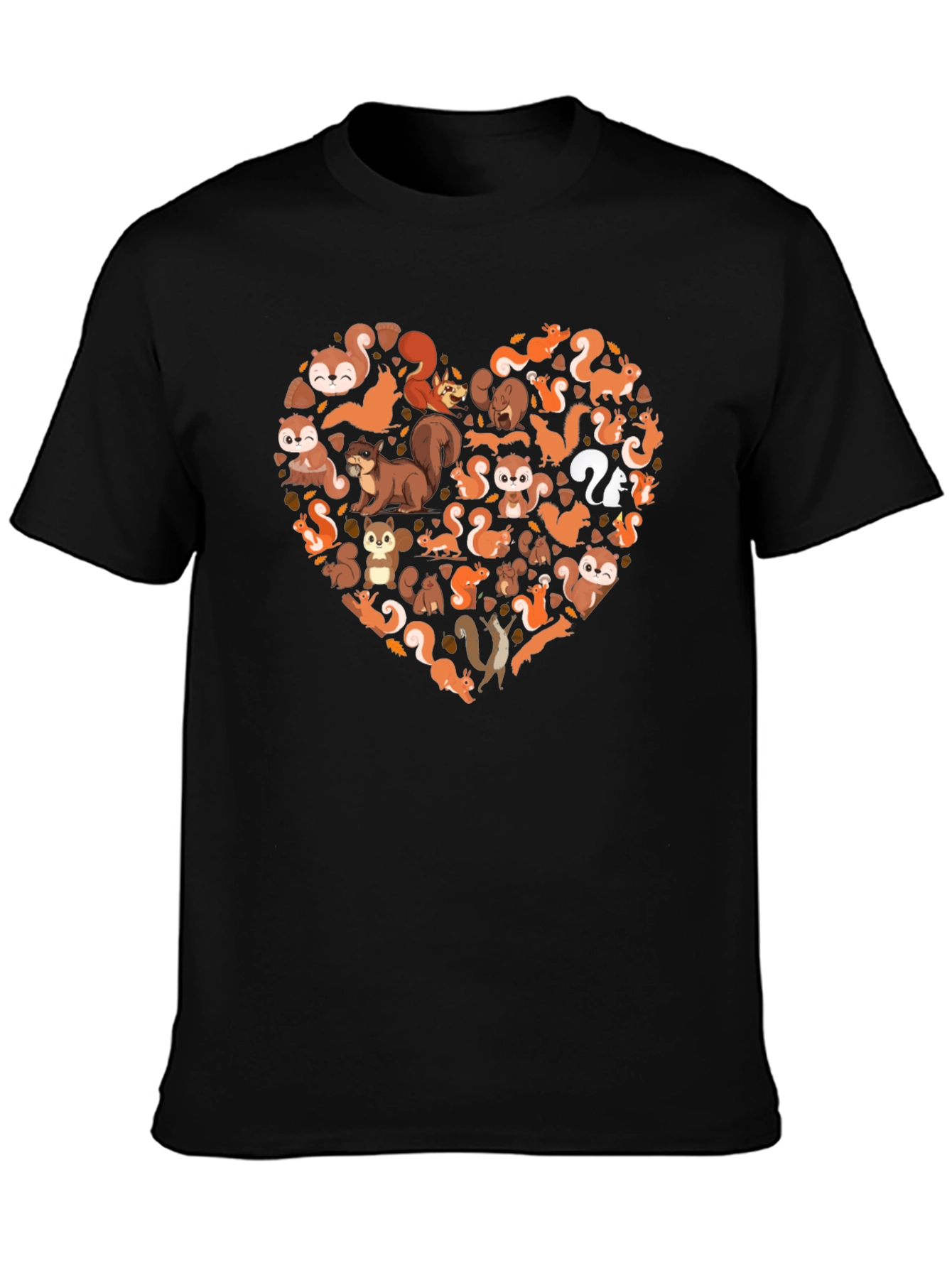 Squirrel Love Heart Black T-Shirt