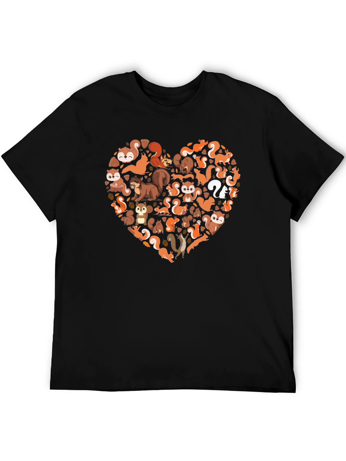 Squirrel Love Heart Black T-Shirt