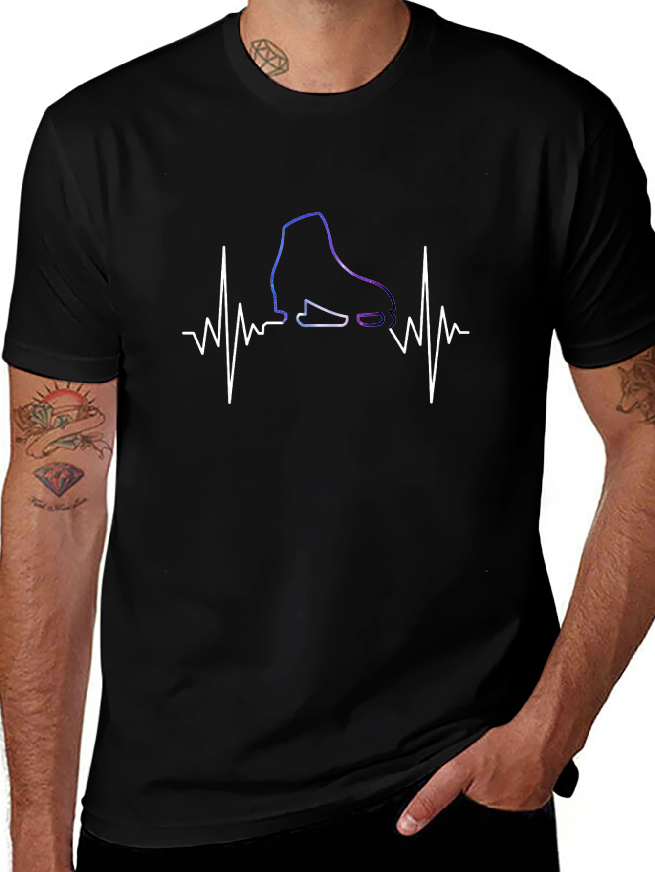 Skating Heartbeat T-Shirt - Cool Black Tee