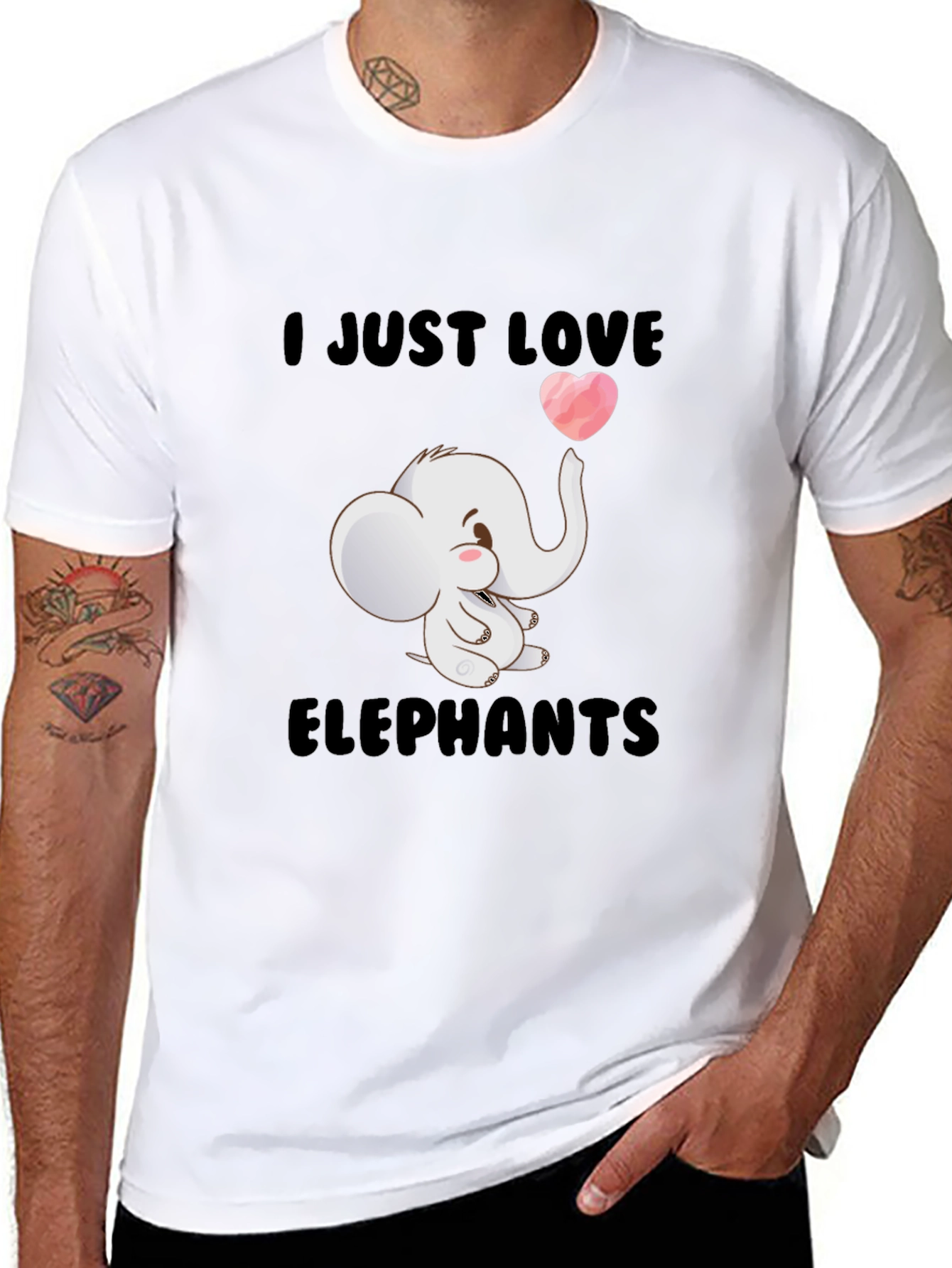 I Love Elephants Black T-Shirt