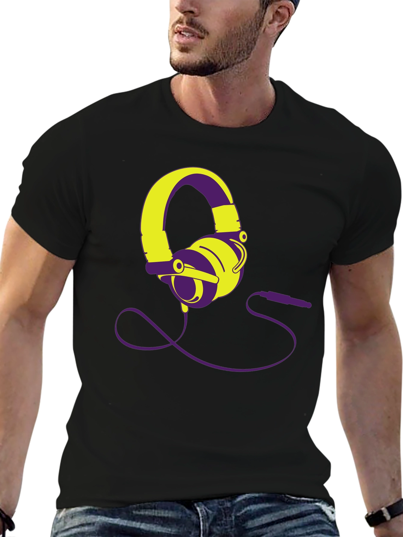Modern Headphones Graphic Tee - Black