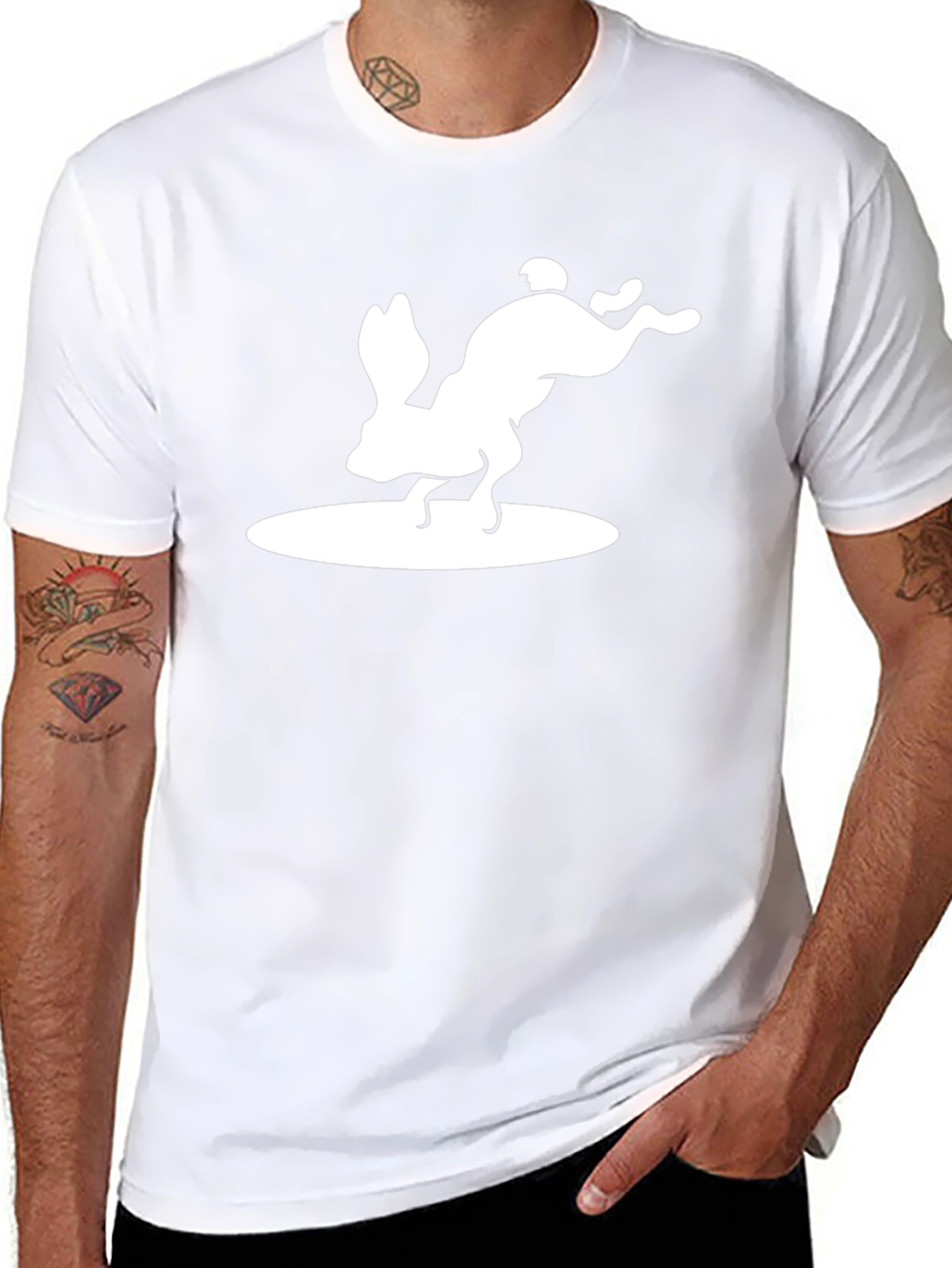 Rabbit Silhouette Graphic Print Black T-Shirt