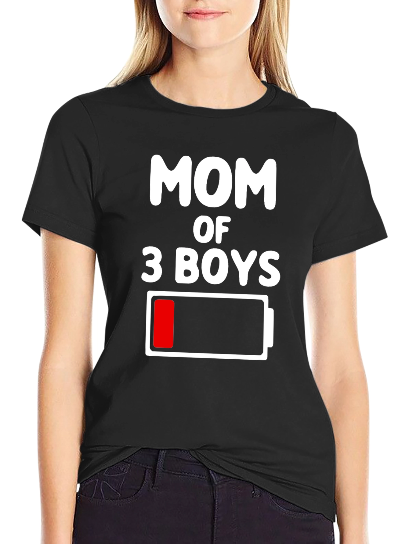 Mom of 3 Boys Low Battery Graphic Tee