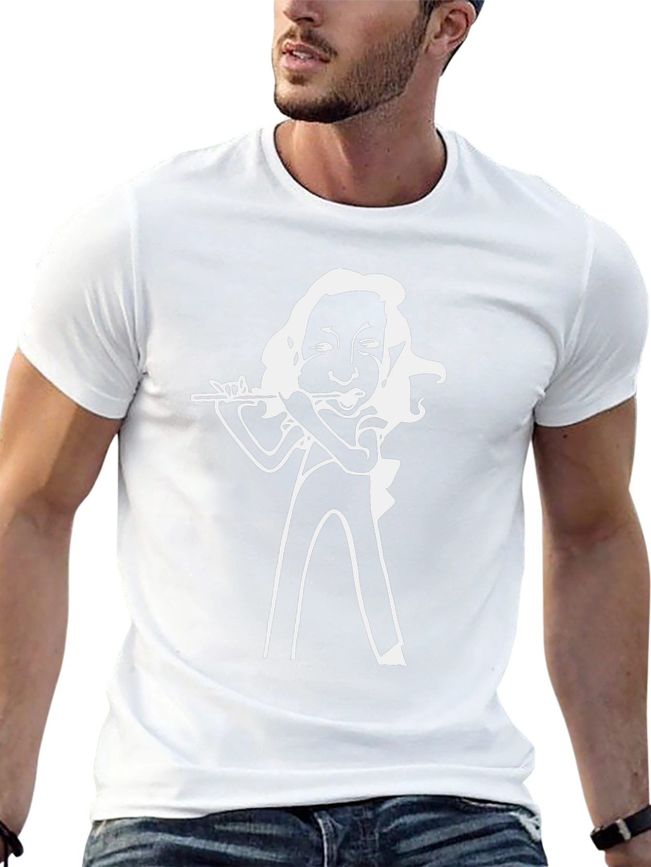 Flute Player Graphic Tee - Black Cotton T-Shirt