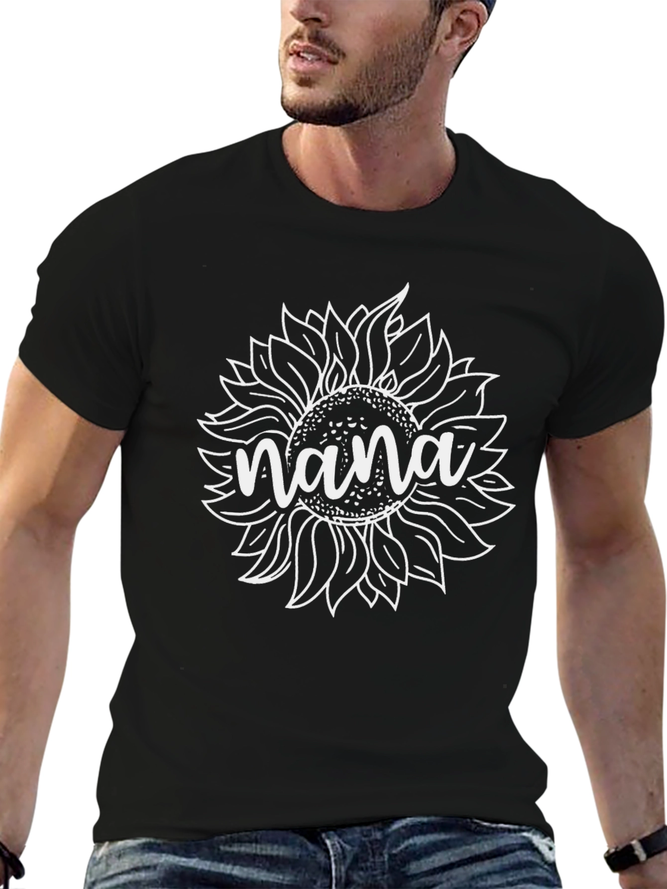 Nana Sunflower Graphic Tee - Black Cotton Blend