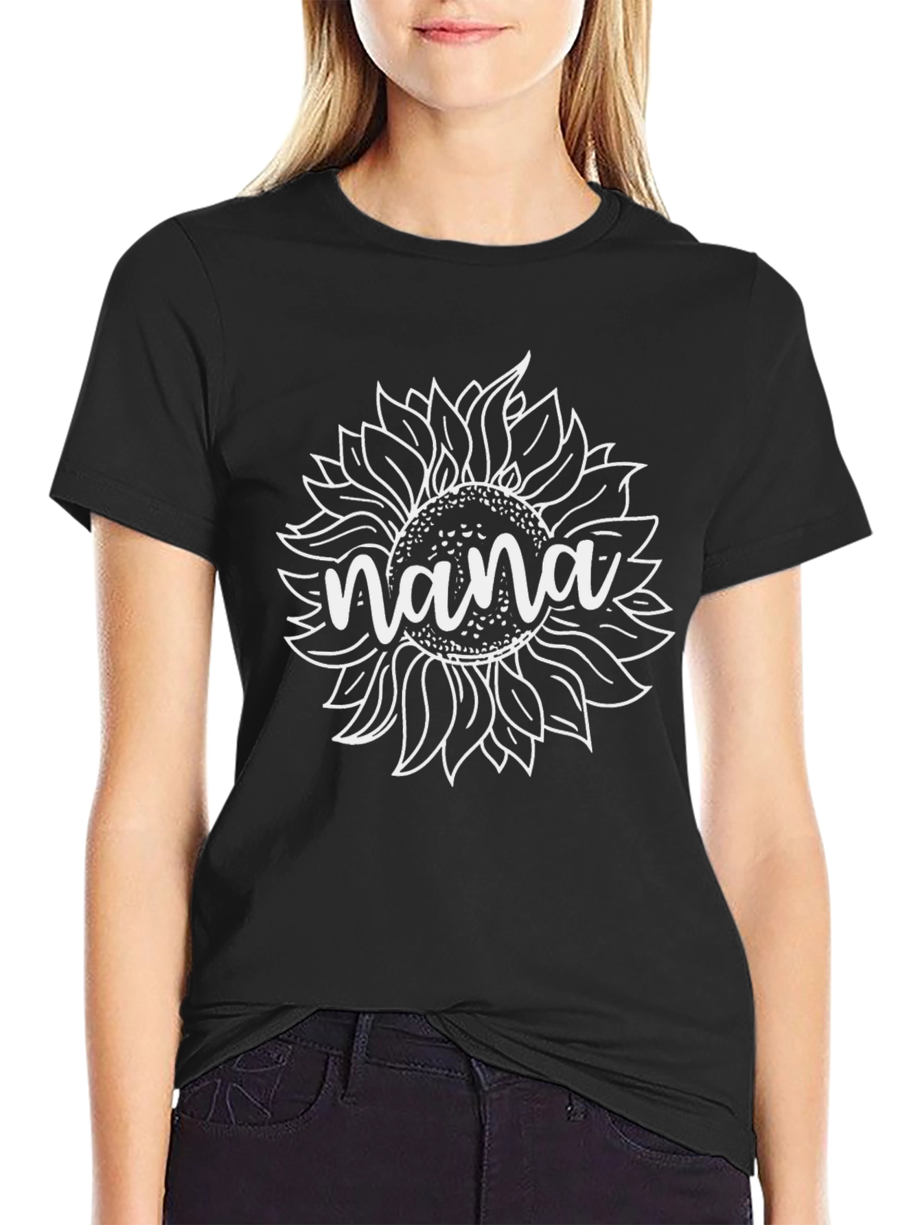 Nana Sunflower Graphic Tee - Black Cotton Blend
