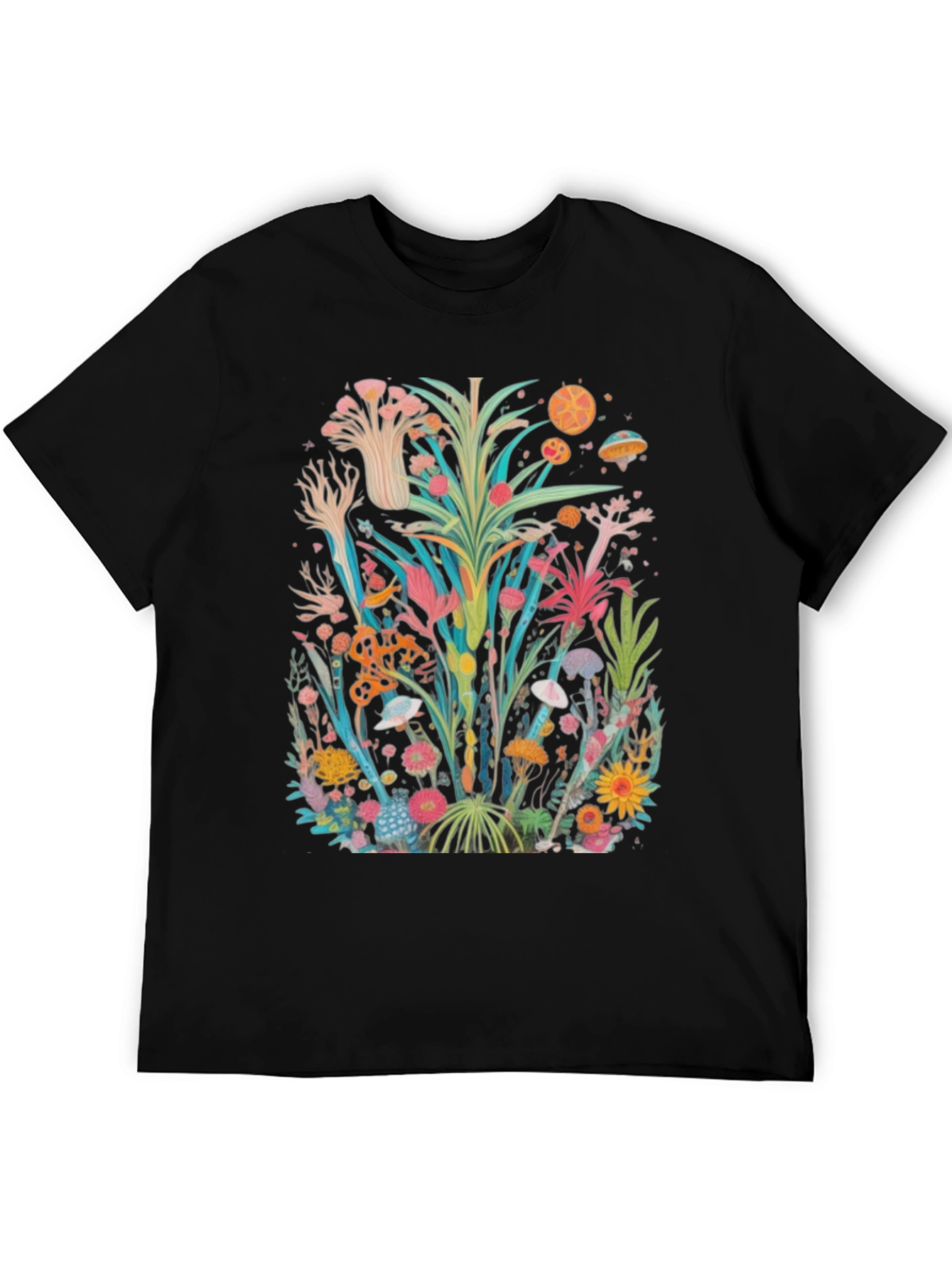 Unique Floral Graphic Tee - Black Cotton Shirt
