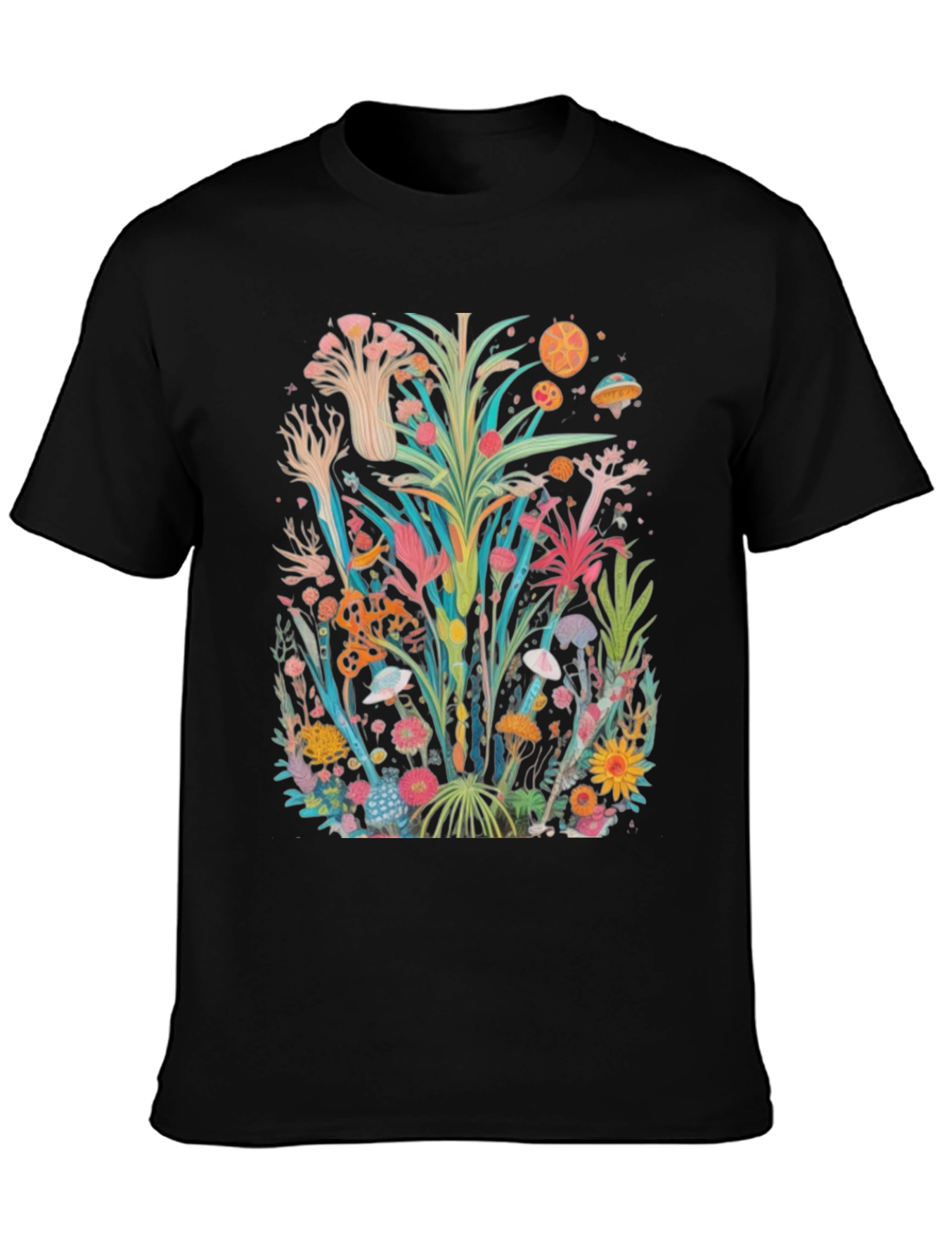 Unique Floral Graphic Tee - Black Cotton Shirt