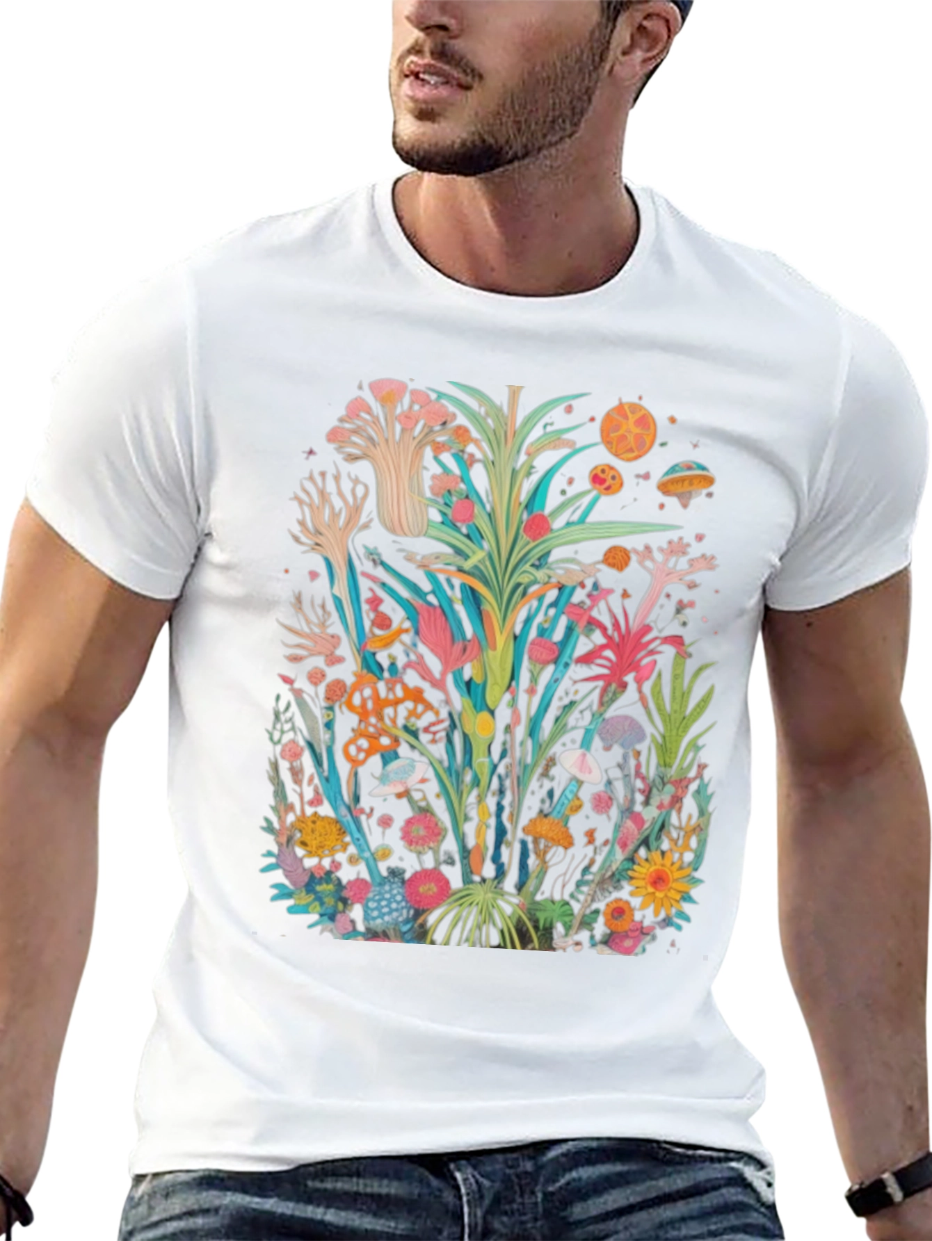 Unique Floral Graphic Tee - Black Cotton Shirt