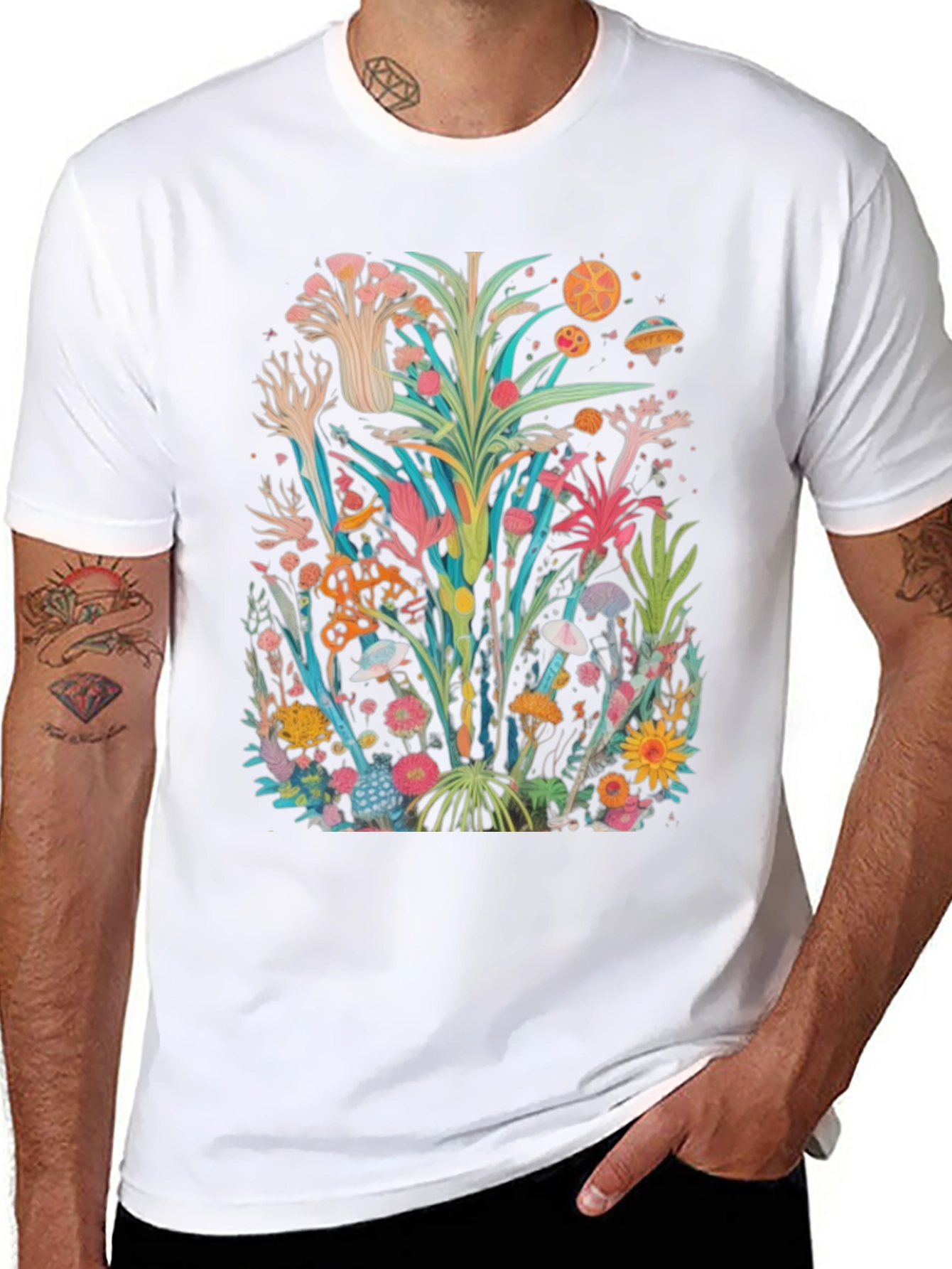 Unique Floral Graphic Tee - Black Cotton Shirt