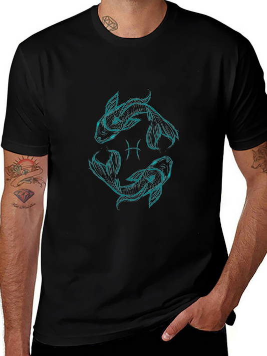 Pisces Zodiac Graphic T-Shirt - Black