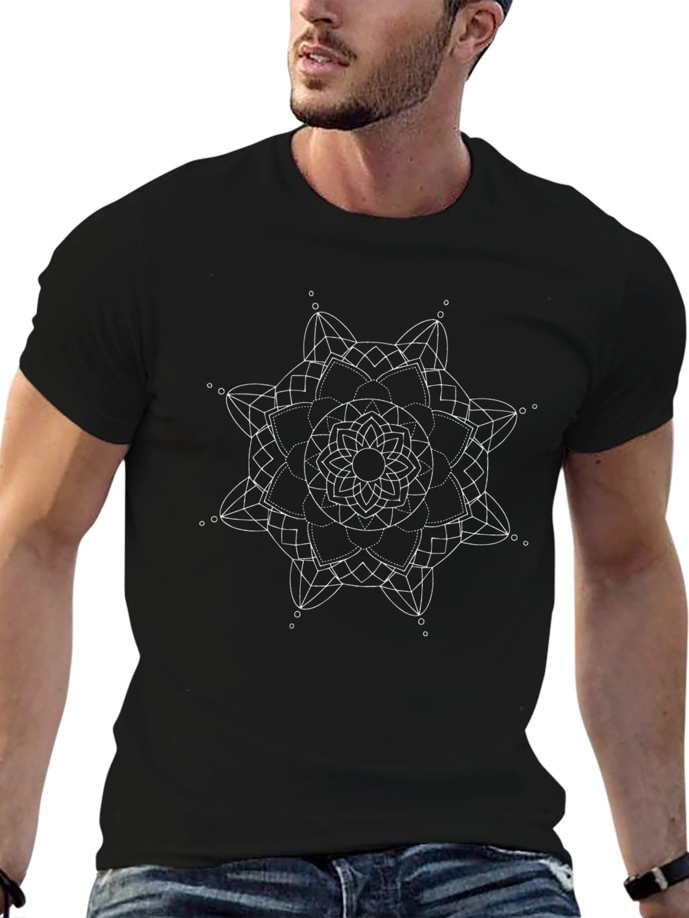 Geometric Mandala Graphic Tee - Black Cotton T-Shirt