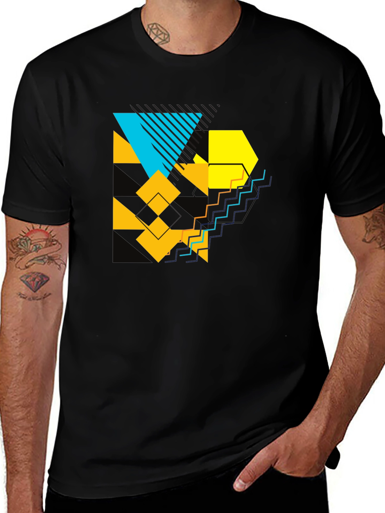 Geometric Graphic Print Black T-Shirt