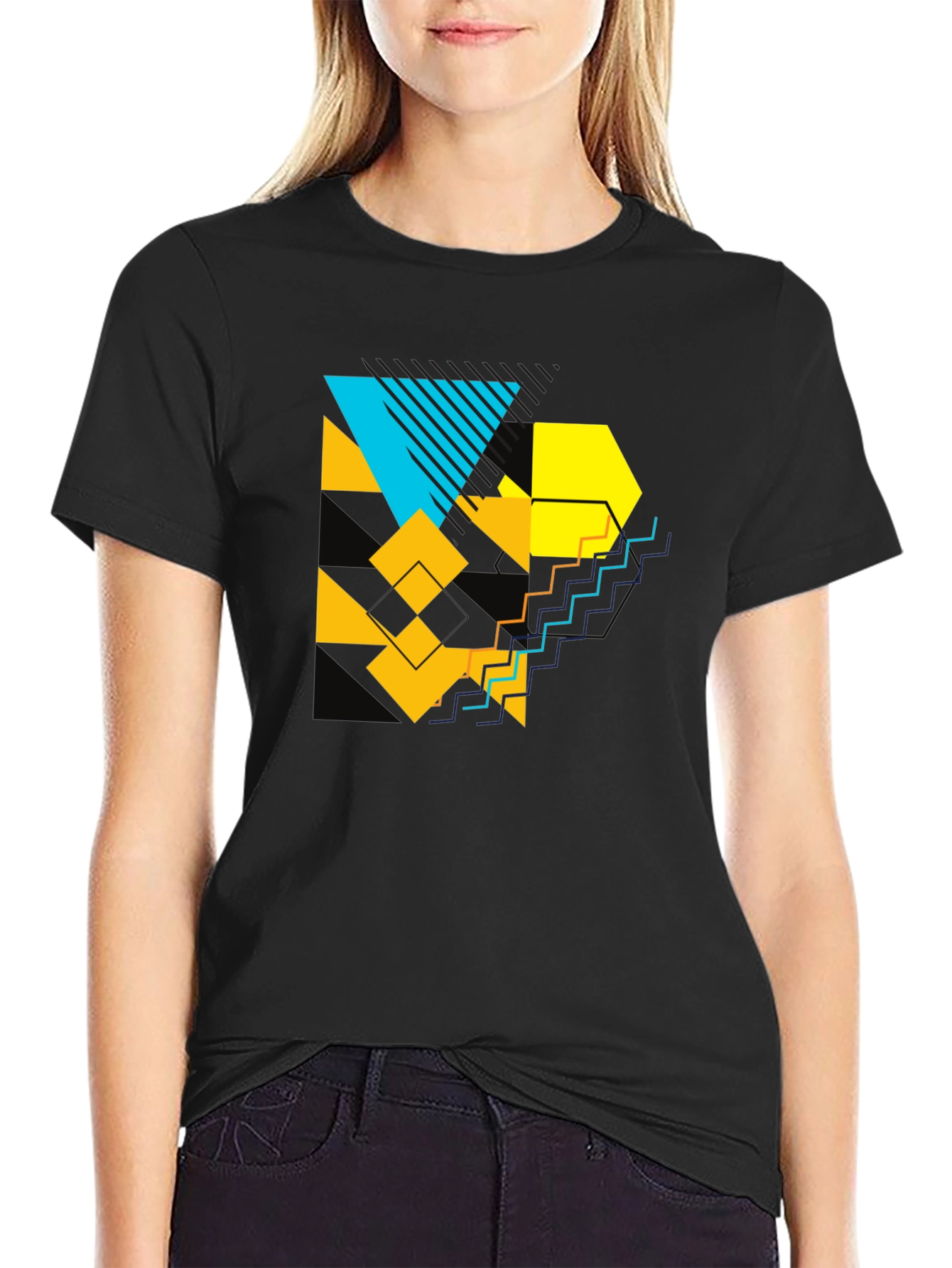 Geometric Graphic Print Black T-Shirt