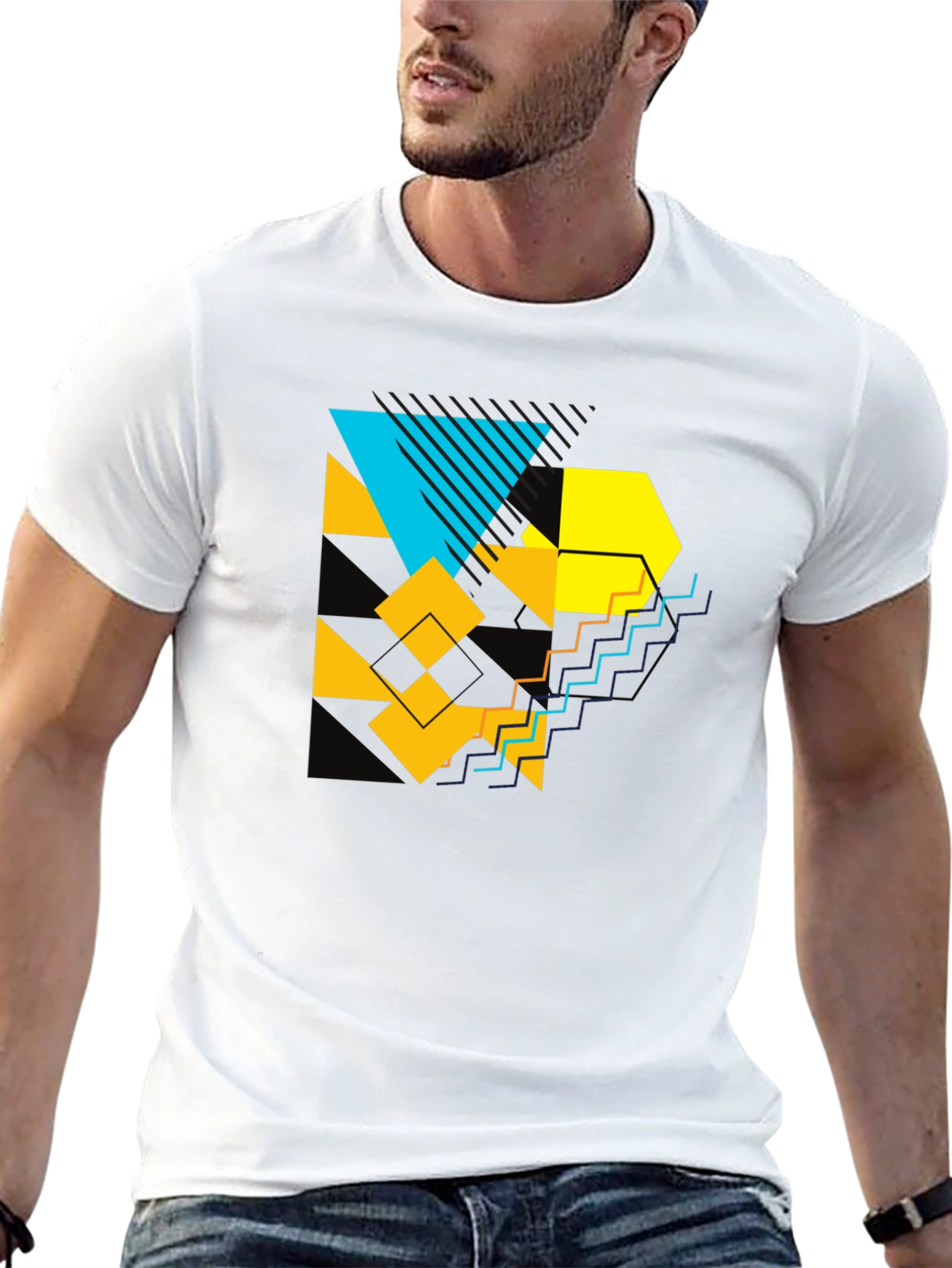 Geometric Graphic Print Black T-Shirt